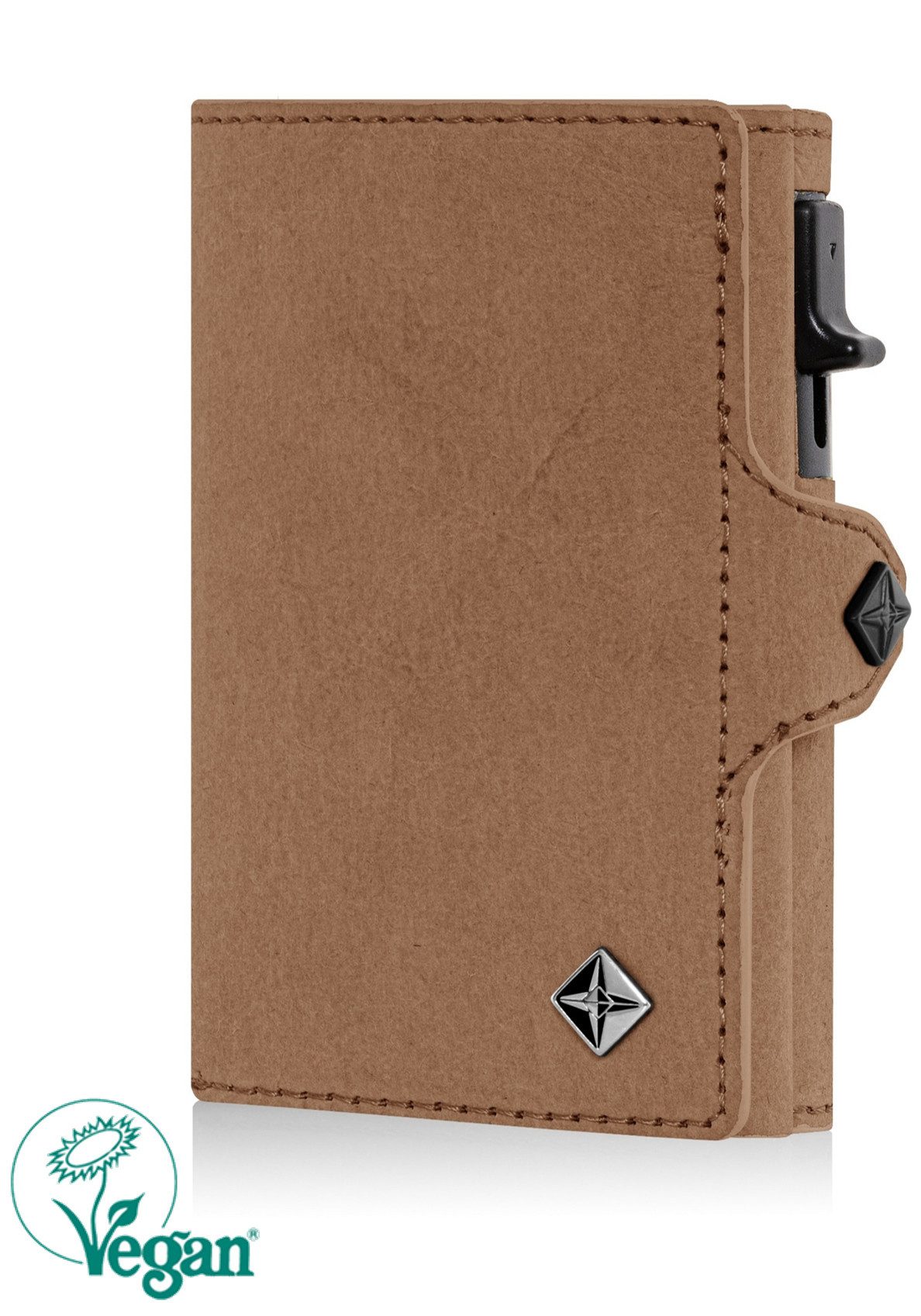 von Elbstein Hamburg Smart-Wallet Vegan 'Lasse'. Geldbörse mit Card-Holder. Veganes Slim Wallet Münzfach (handgefertigt, Made in Europe), The Vegan Society - Zertifizierung