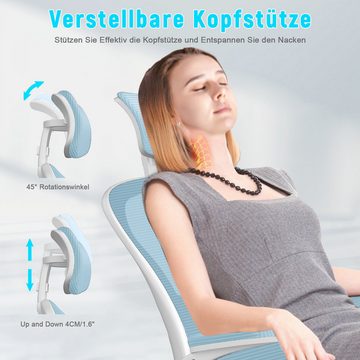 BIGZZIA Bürostuhl Ergonomisch Schreibtischstuhl mit verstellbare Kopfstütze, Drehstuhl mit 120° Wippfunktion, Bis 150kg/330LB Belastbar