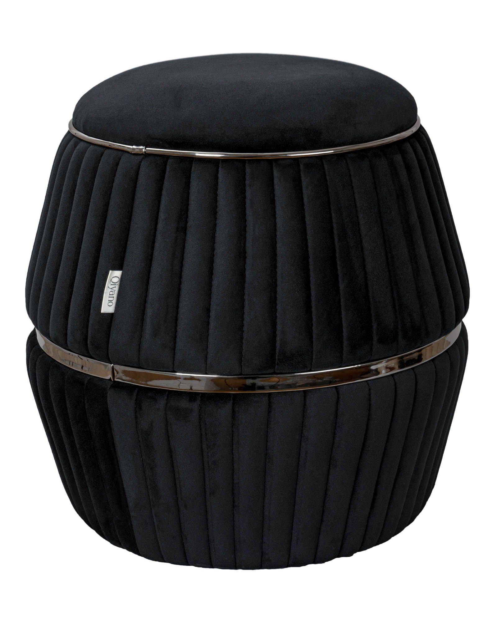 Qiyano Hocker Sitzhocker Samt Schwarz - Ziernähte, Wohn-, Schlafzimmer (1 S günstig online kaufen