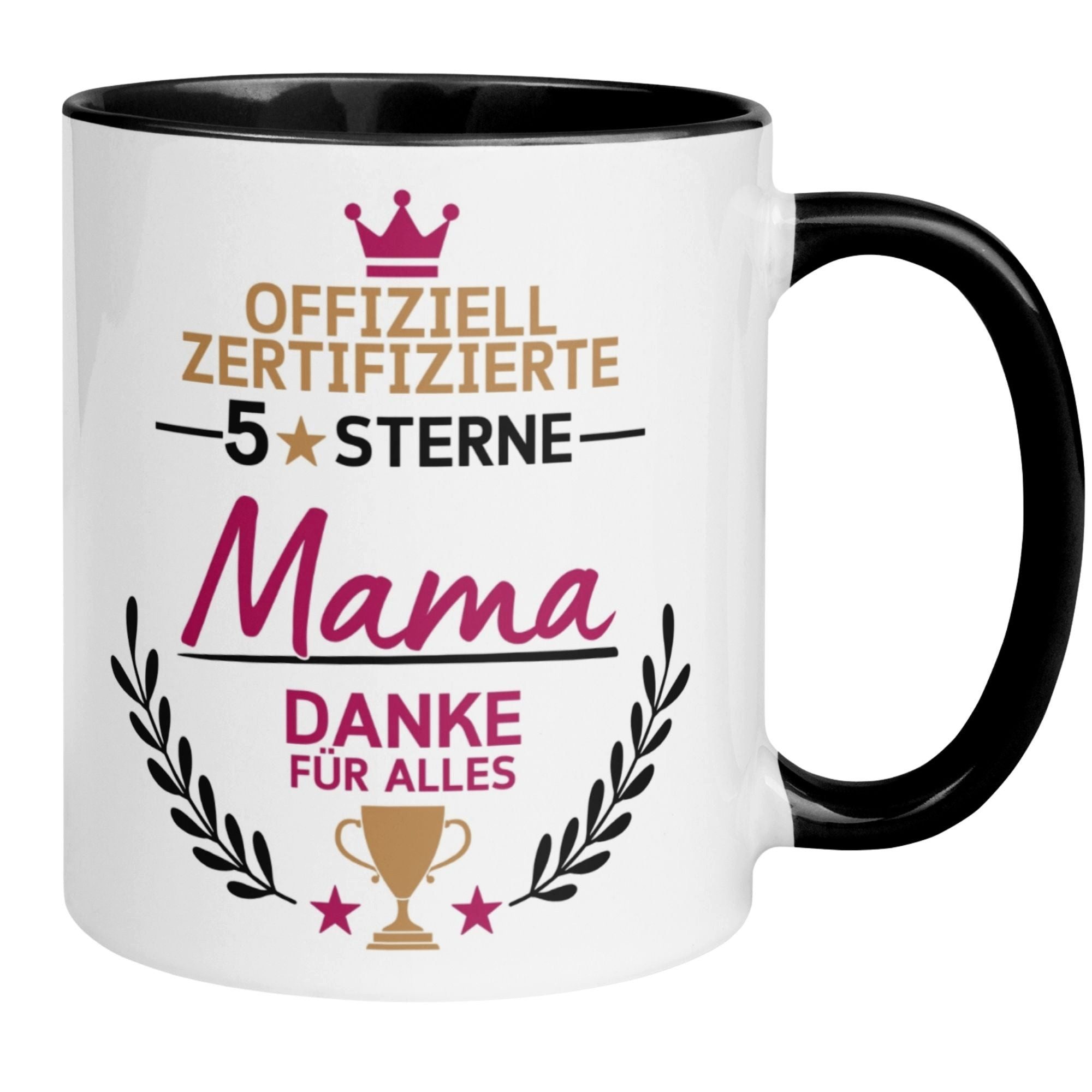 Momentals Tasse Mama – „Offiziell zertifizierte 5 Sterne Mama“ – Beste Mama Geschenk, Beidseitiger Druck · Links- & Rechtshänder · Spülmaschinenfest
