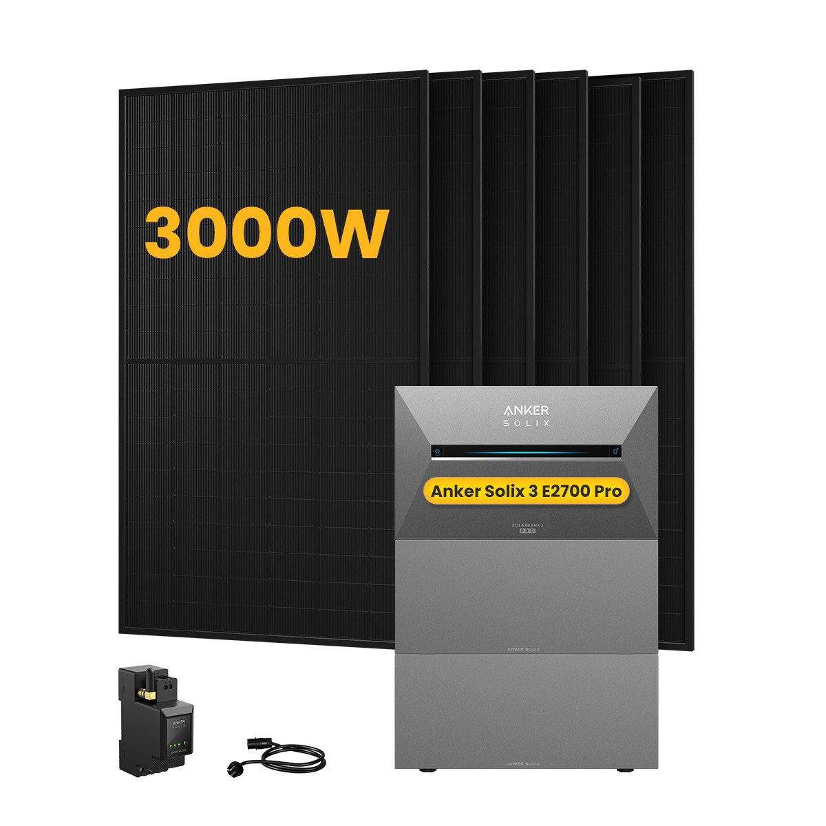Anker 3000W Anker SOLIX Solarbank 3 E2700 Pro mit Smart Meter, Zusatzsakkus, (Inclusive: 8 Sets 2 m Kabel; 4 Sets 5m MC4-Kabel; 2 Sets Y-Kabel), Speicher mit integriertem Wechselrichter, All-in-One 2688Wh Akku