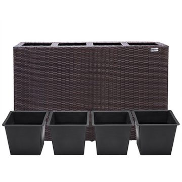 Casaria Pflanzkübel, 4 Innentöpfe Herausnehmbar Polyrattan 95x27x60cm Blumentopf Braun