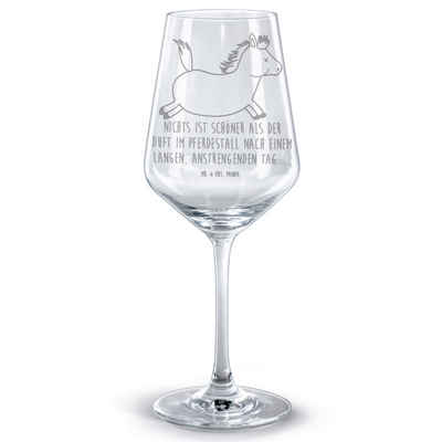 Mr. & Mrs. Panda Rotweinglas Pferd Springen - Transparent - Geschenk, Hochwertige Weinaccessoires, Premium Glas, Luxuriöse Gravur