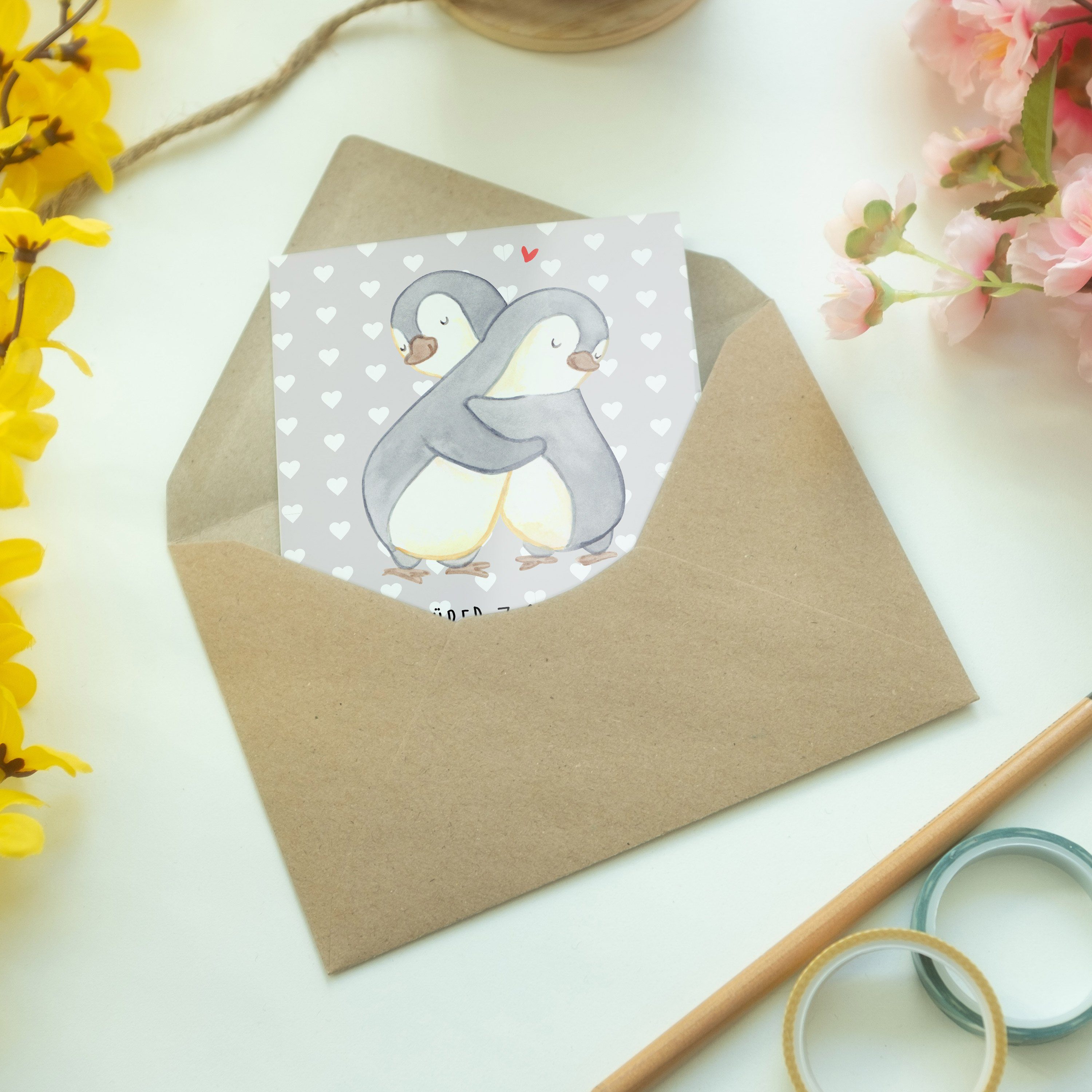 & Grußkarte Panda Mrs. Mr. Kuscheln Pastell Geschenk, Pinguine Grau - Mitbringsel, Hocheitstag -