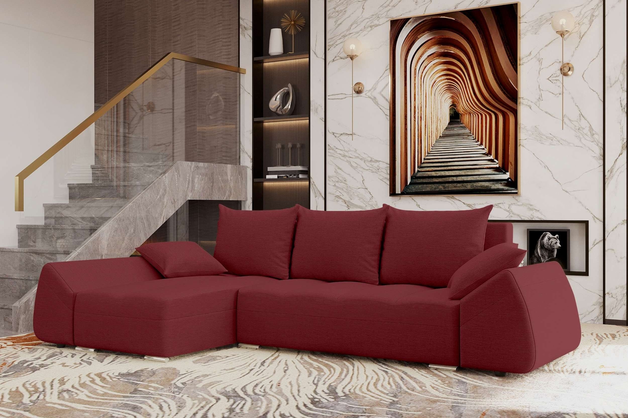 Design mit Eckcouch, Bettfunktion, L-Form, Modern Ecksofa Cascade, Stylefy mit Sofa, Sitzkomfort, Bettkasten,