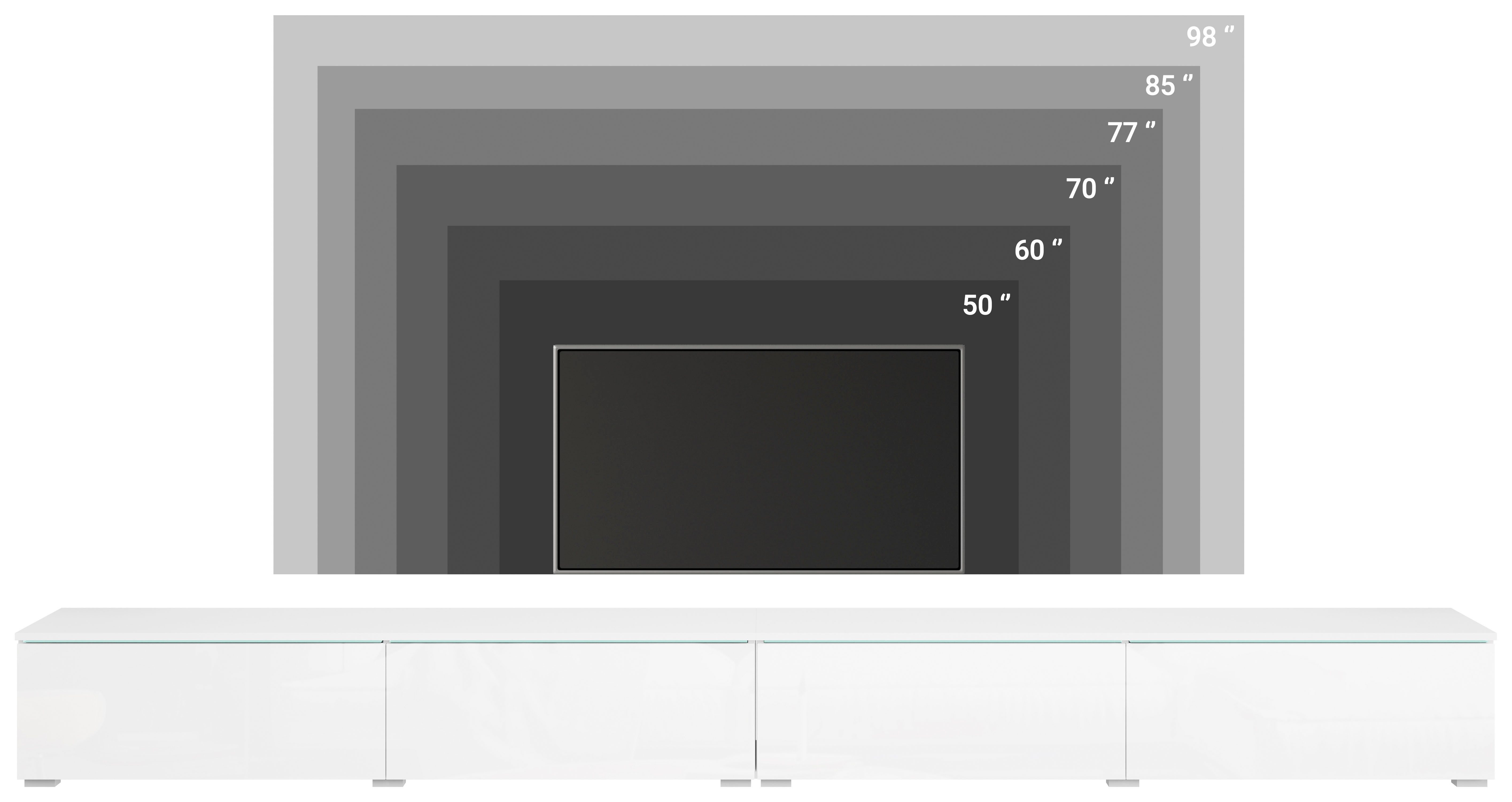 Home affaire Lowboard Vera, TV-Schrank, Breite 300 cm, verschiedene Farbausführungen (1 St), Mit LED, 4 Klappen, grifflose Fronten, hängend oder stehend