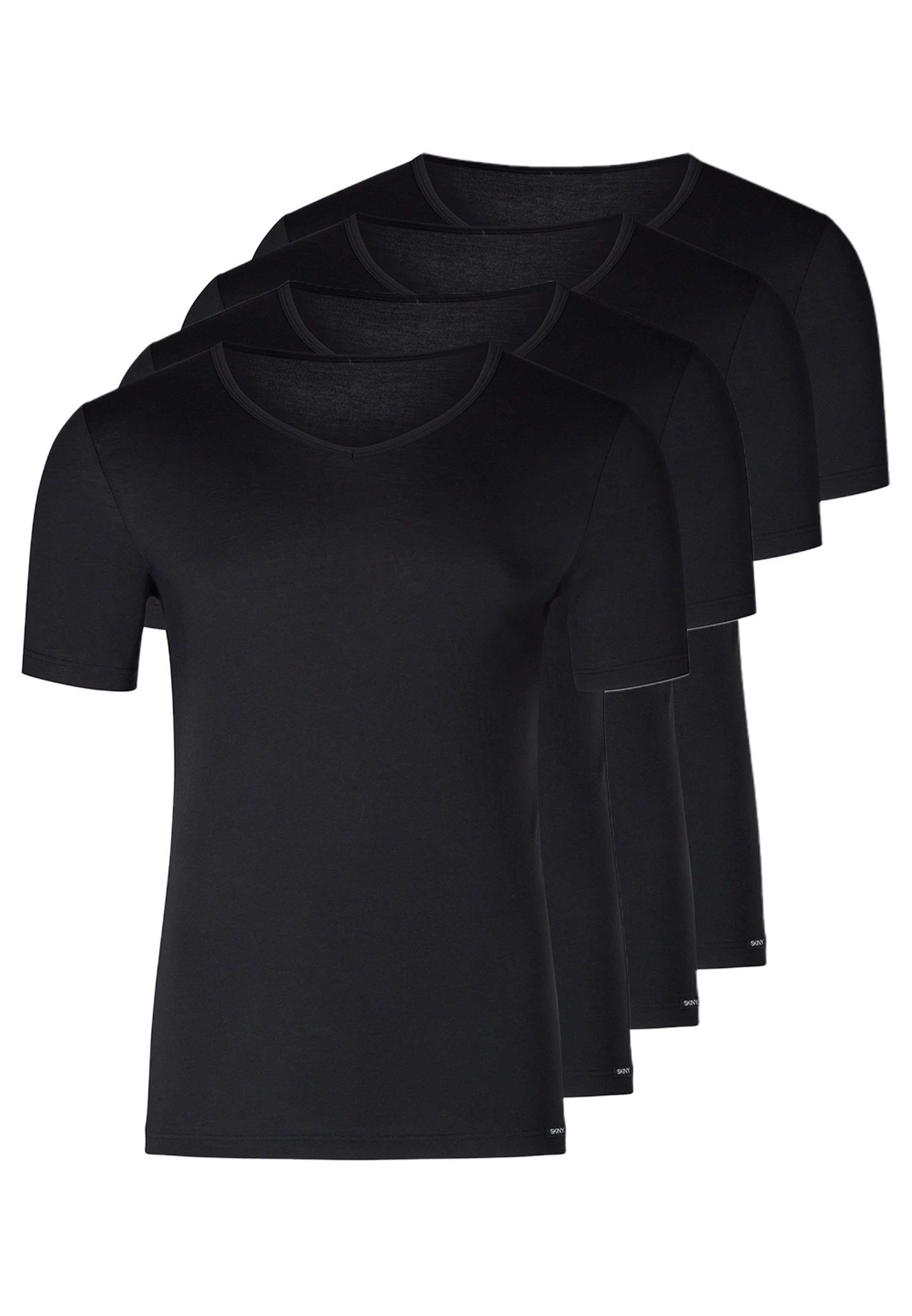 Skiny Unterhemd 4er Pack Unterhemd / Shirt Kurzarm (Spar-Set, 4-St) Unterhemd / Shirt Kurzarm - Baumwolle - V-Ausschnitt für coole Styles Schwarz