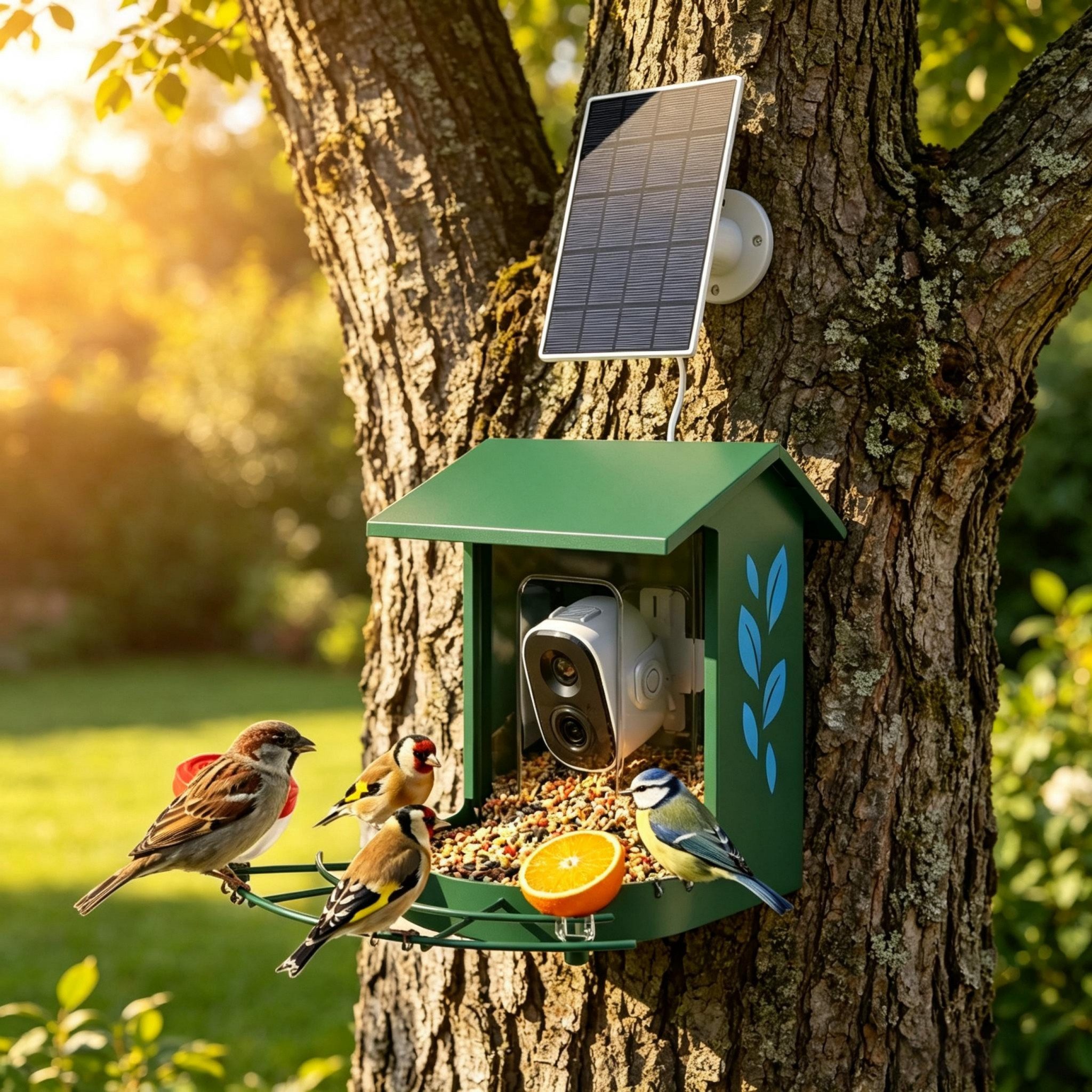 Blossom Vogelhaus Solarbetriebene Vogelhaus Kamera mit 2K, KI-Vogelerkennung, IP65, Vogelfutterhaus mit Kamera 2,5 L Futterspender App-Steuerung 32 GB SD
