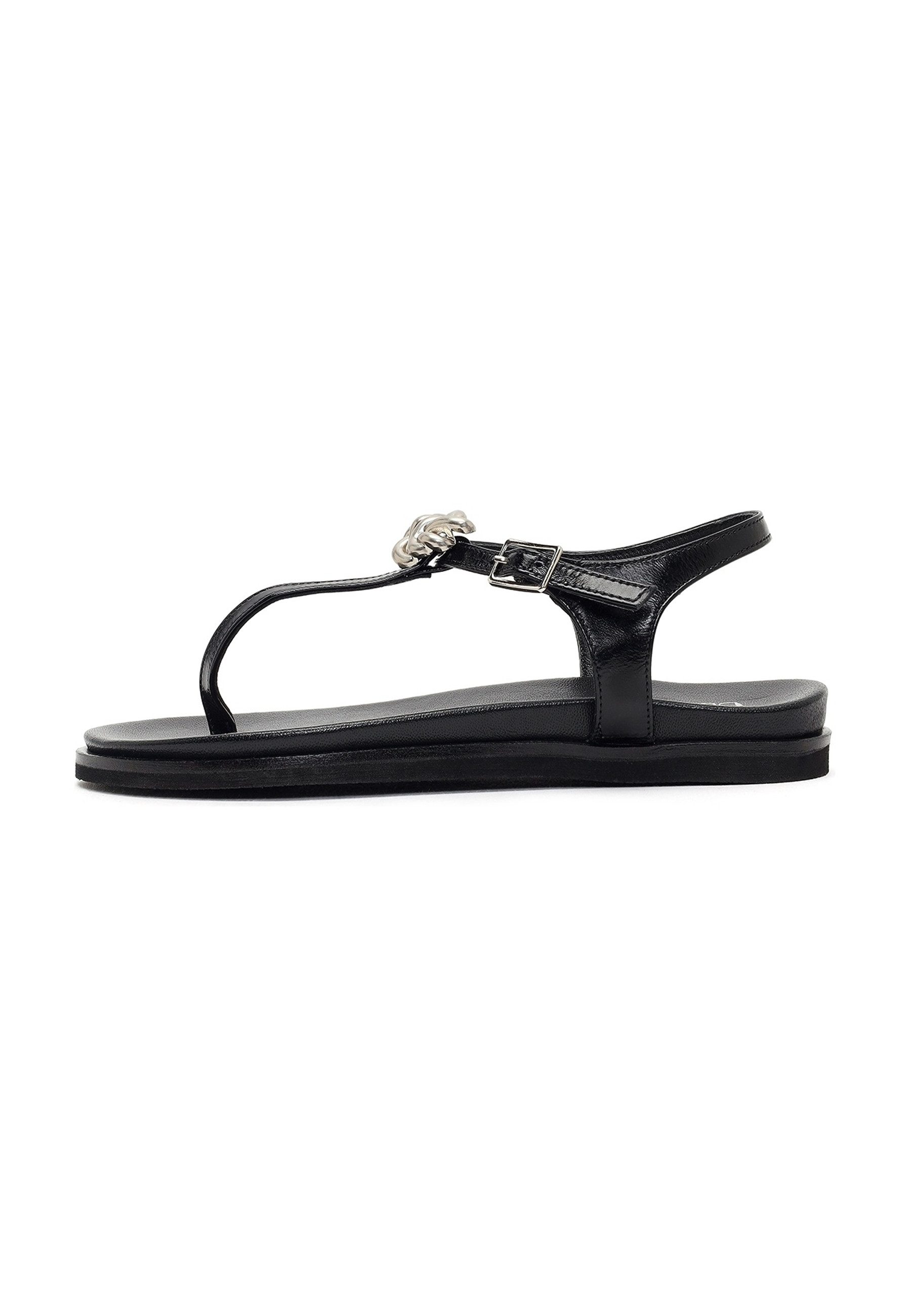 Derimod Sandalen aus Lackleder Sandale Echtes Leder, Weiches Futter, Schnallenverschluss, Knotendetail