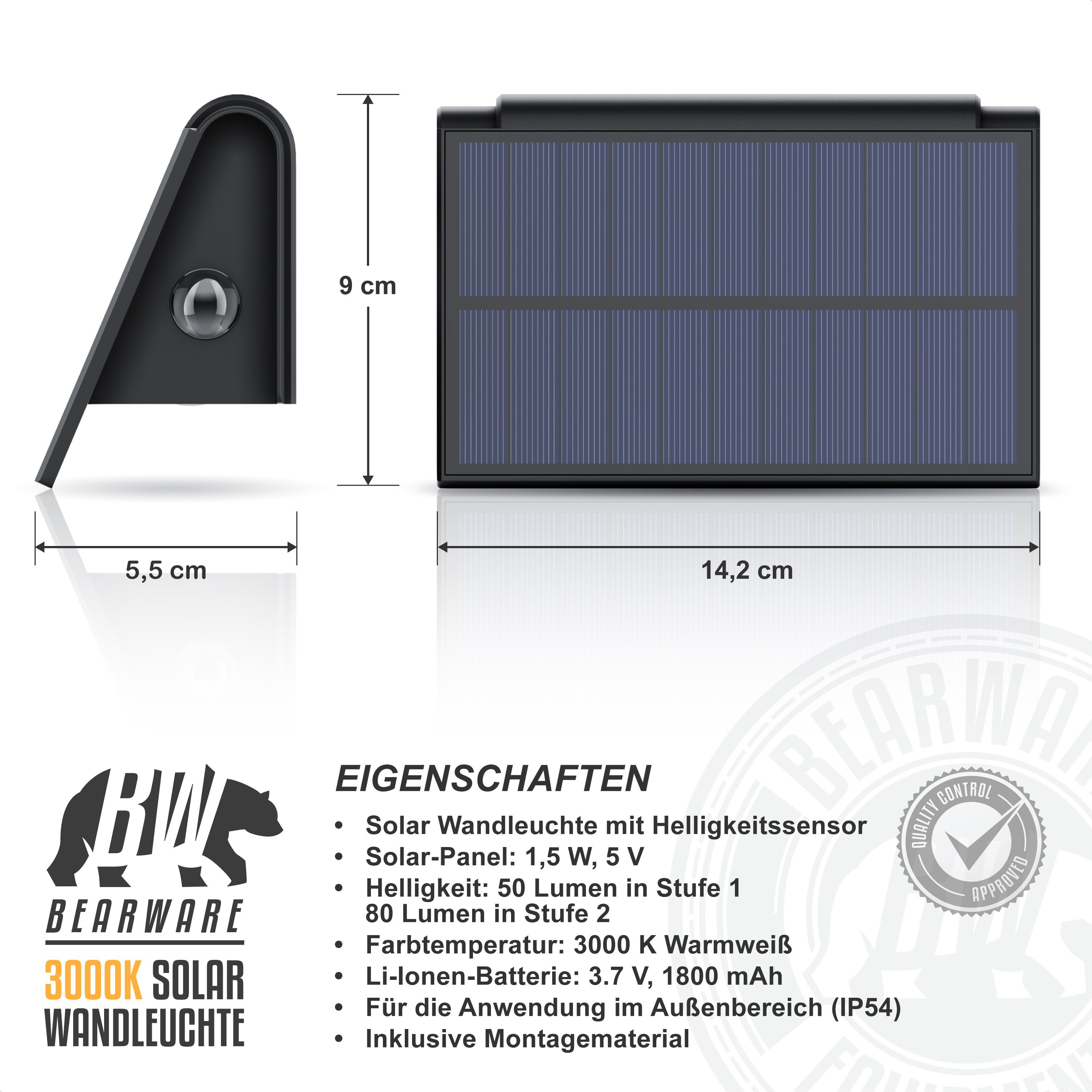 BEARWARE LED Solarleuchte Solar Wandleuchte für außen mit Akku & ohne Strom günstig online kaufen