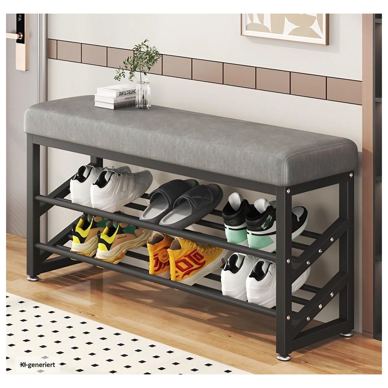 HTI-Living Schuhregal Metall 2 Ebenen mit Sitzkissen Grau, 1 Stück 1-tlg., Sitzbank