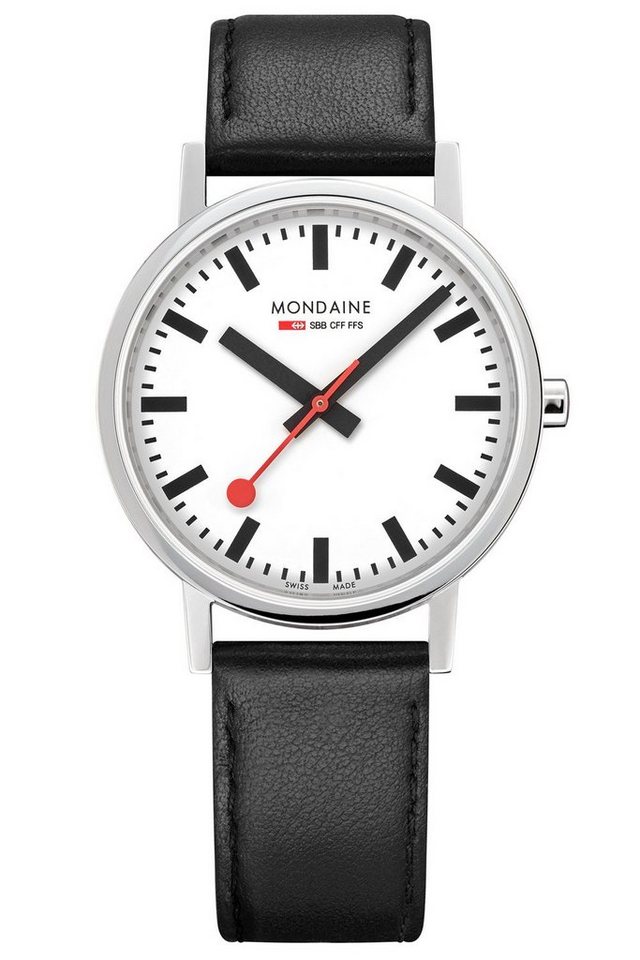 MONDAINE Quarzuhr Unisex-Uhr Classic Schwarz 36 mm, Uhrwerk: Schweizer  Quarzwerk