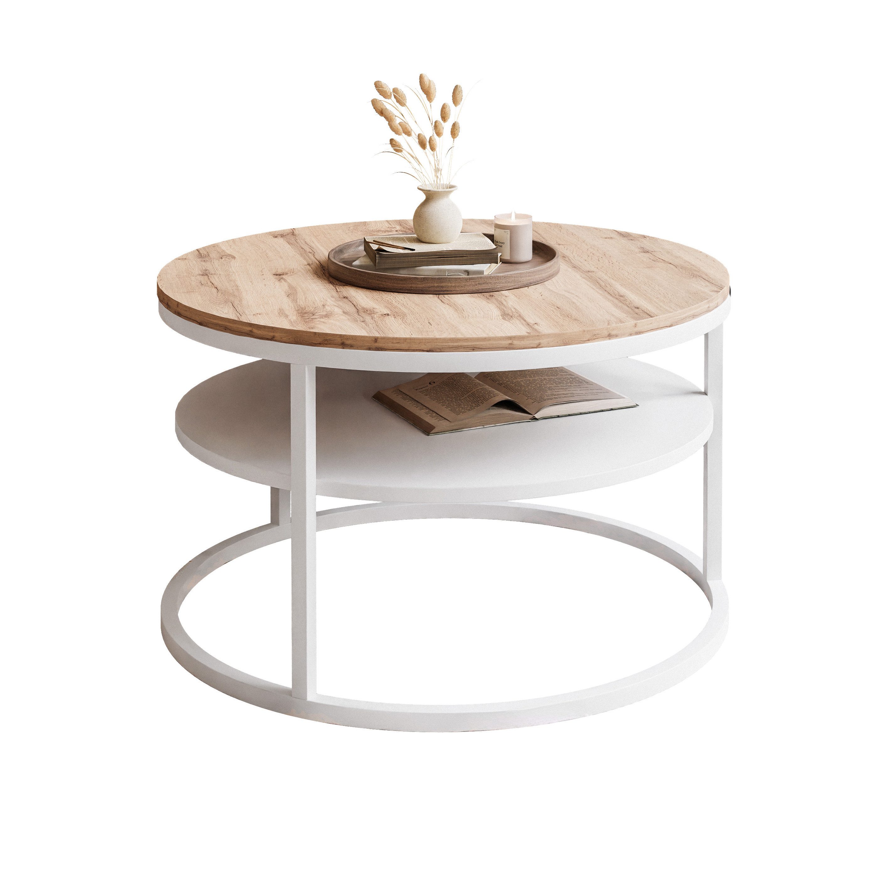 Lookway Couchtisch CIRI SLIM LOFT mit Ablage (1 Tisch), Durchmesser: ⌀ 60 cm