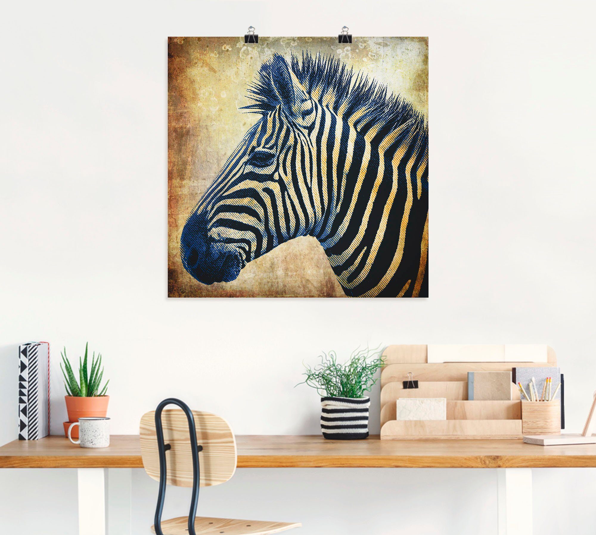 (1 Wandbild Porträt Wildtiere in Zebra Größen oder Alubild, PopArt, St), Poster Artland Wandaufkleber Leinwandbild, versch. als