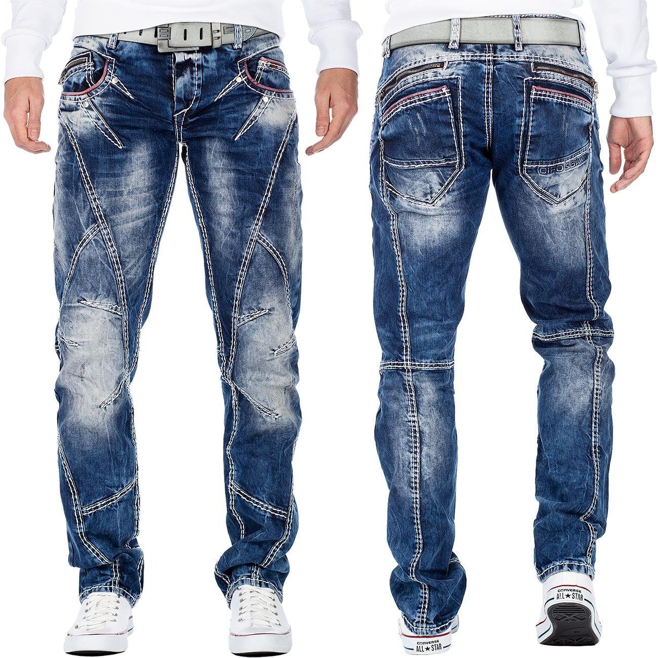 Cipo & Baxx Regular-fit-Jeans Hose BA-CD563 (1-tlg) mit dicken Ziernähten und Waschung