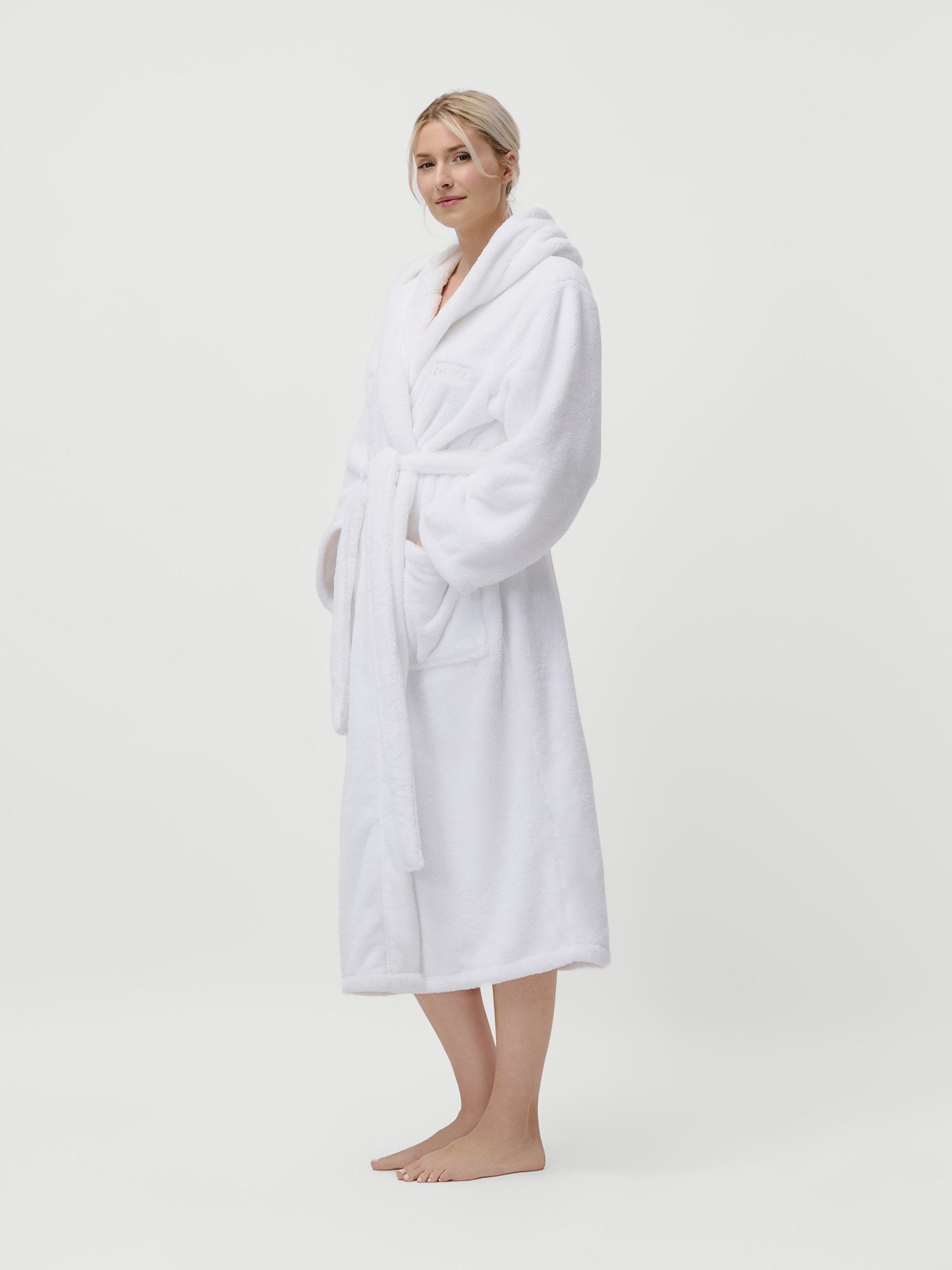 LeGer Home by Lena Gercke Unisex-Bademantel Lovina, ideal für Sauna & Spa, Hotelbademantel, Morgenmantel, Langform, Microfaser, Kapuze, Gürtel, kuschelig weicher Fleece, plüsch, für Damen und Herren, XS-3XL