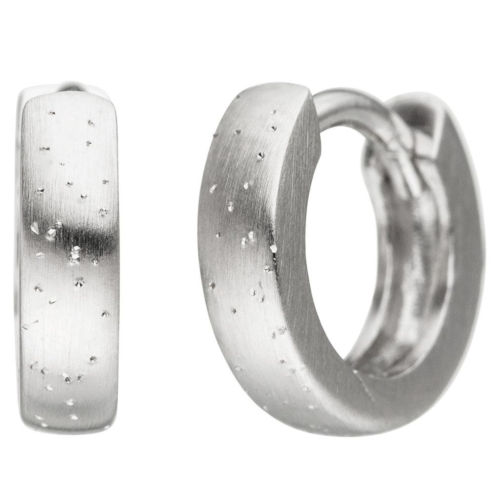 Schmuck Krone Paar Creolen Creolen 9,9mm, mattiert glitzernd, 925 Silber, Silber 925