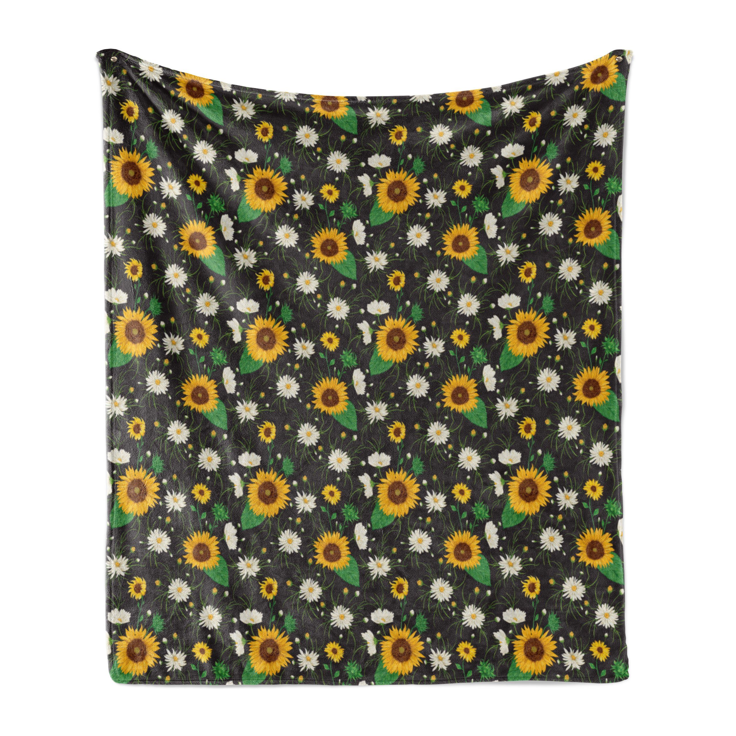 Wohndecke Gemütlicher Plüsch für den Innen- und Außenbereich, Abakuhaus, Blumen Daisy Knospen Sunflower