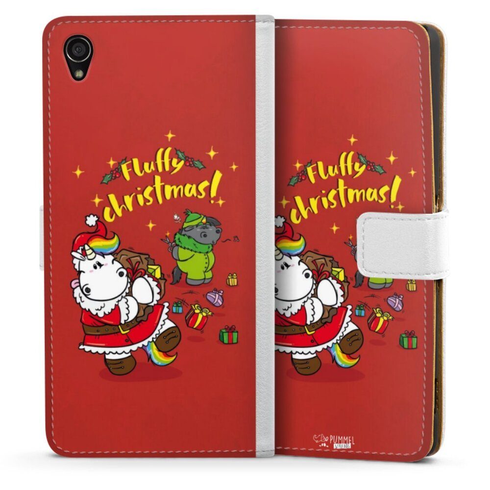 DeinDesign Handyhülle Pummeleinhorn Fluffy Christmas Red, Sony Xperia Z3 Hülle Handy Flip Case Wallet Cover Handytasche Leder