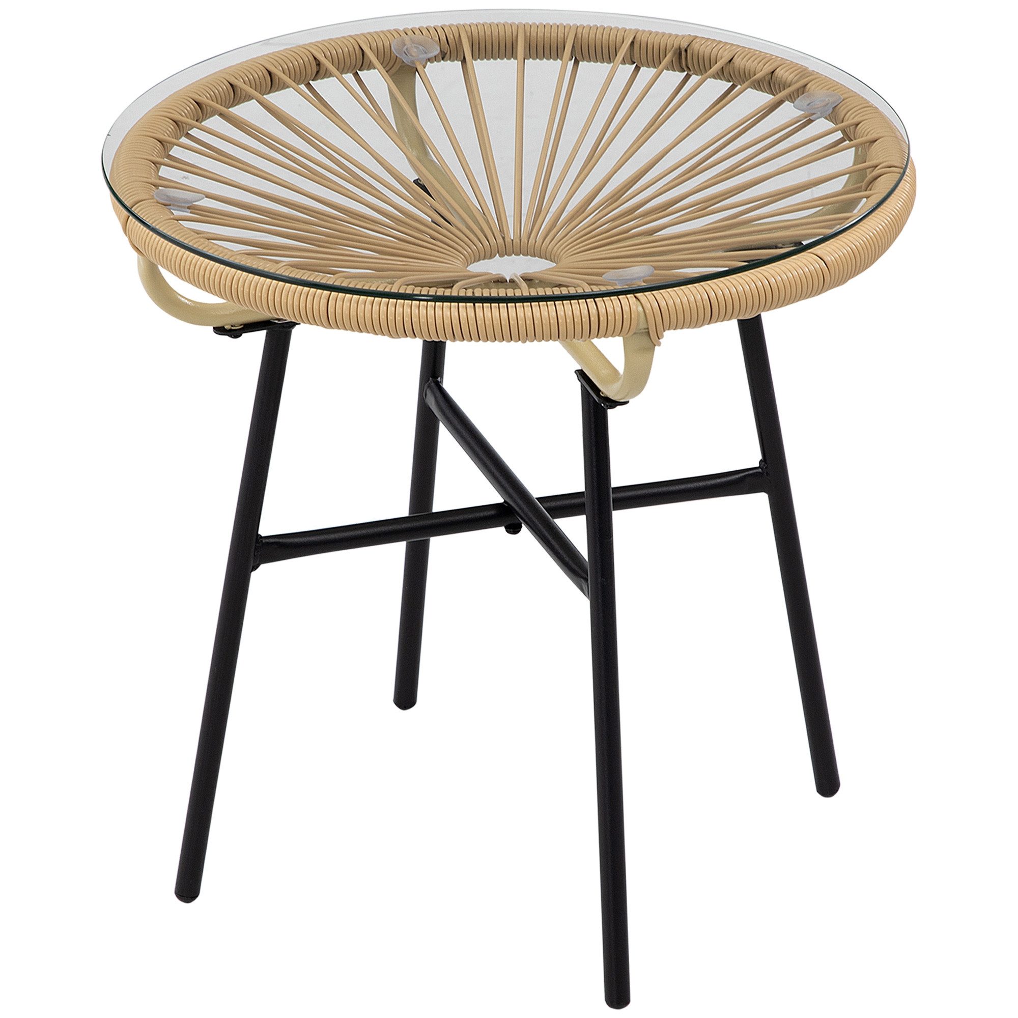 MC Star Gartentisch Gartentisch im Boho-Stil. PE-Rattan. gehärtetes Glas. wetterbeständig (50 cm x 50 cm x 50 cm. Beige)