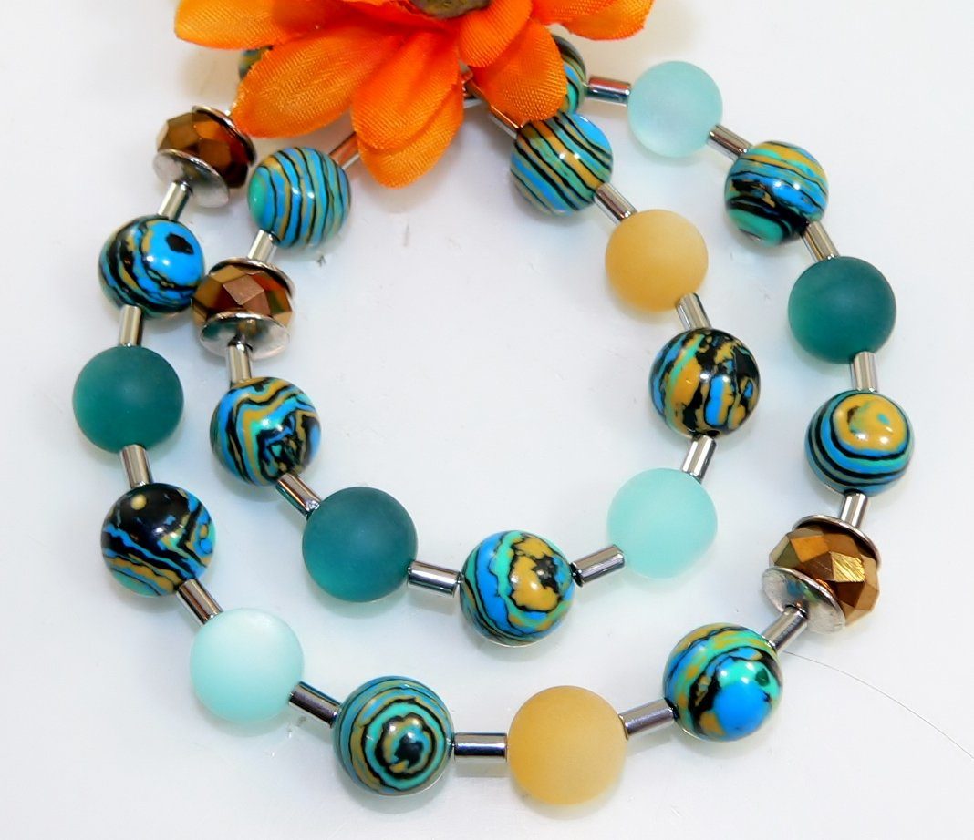 traumschmuck Kette ohne Anhänger 108z Halskette Perle Rund Schmuckstein Malachit Polaris (incl. Schmuckbox), handgefertigt, Made in Germany