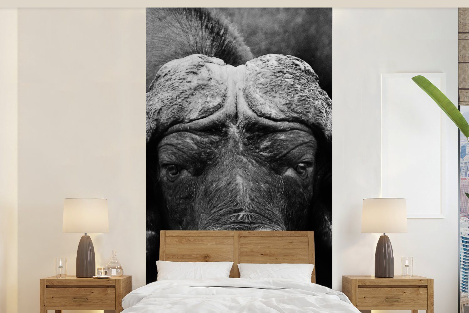 Schwarz - Matt, Weiß Schlafzimmer Vliestapete - - Tiere (2 Porträt, Fototapete Büffel bedruckt, Küche, - Fototapete St), für MuchoWow Wohnzimmer