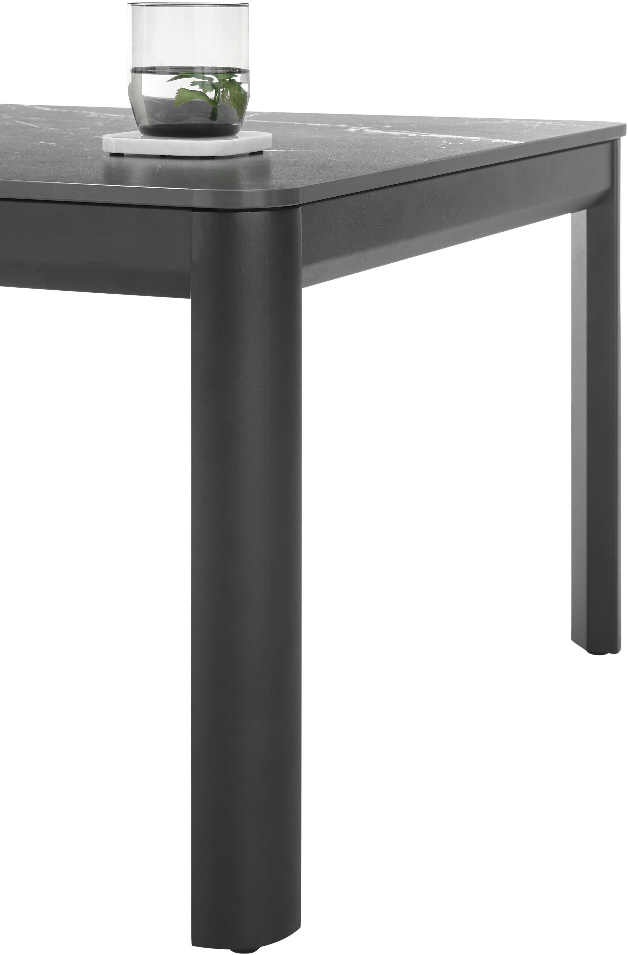 Stolkom Sp.z.o.o. Couchtisch Lenni Wohnzimmertisch Keramik, Schwarz gemasert BxHxT 120x45x70 cm, Keramikoberfläche schwarz gemasert, Metallgestell schwarz matt