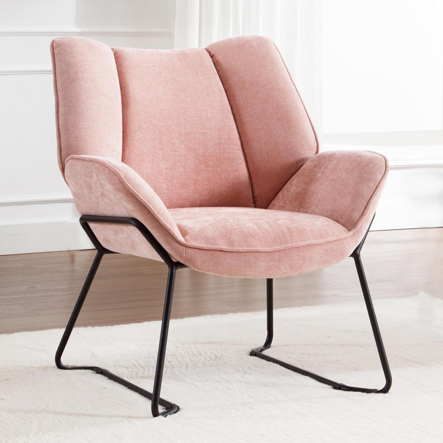 LuxusKollektion Loungesessel Sessel Loungesessel Ohrensessel Chenille Metallbeine Rosa