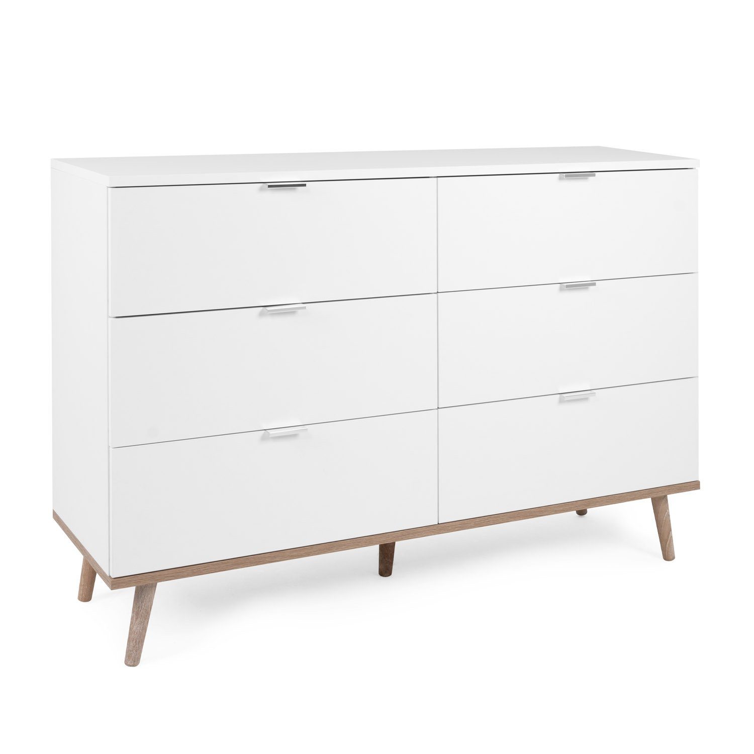 Homestyle4u Kommode Sideboard Weiß Holz Schlafzimmerschrank 6 Schubladen Holzfüße