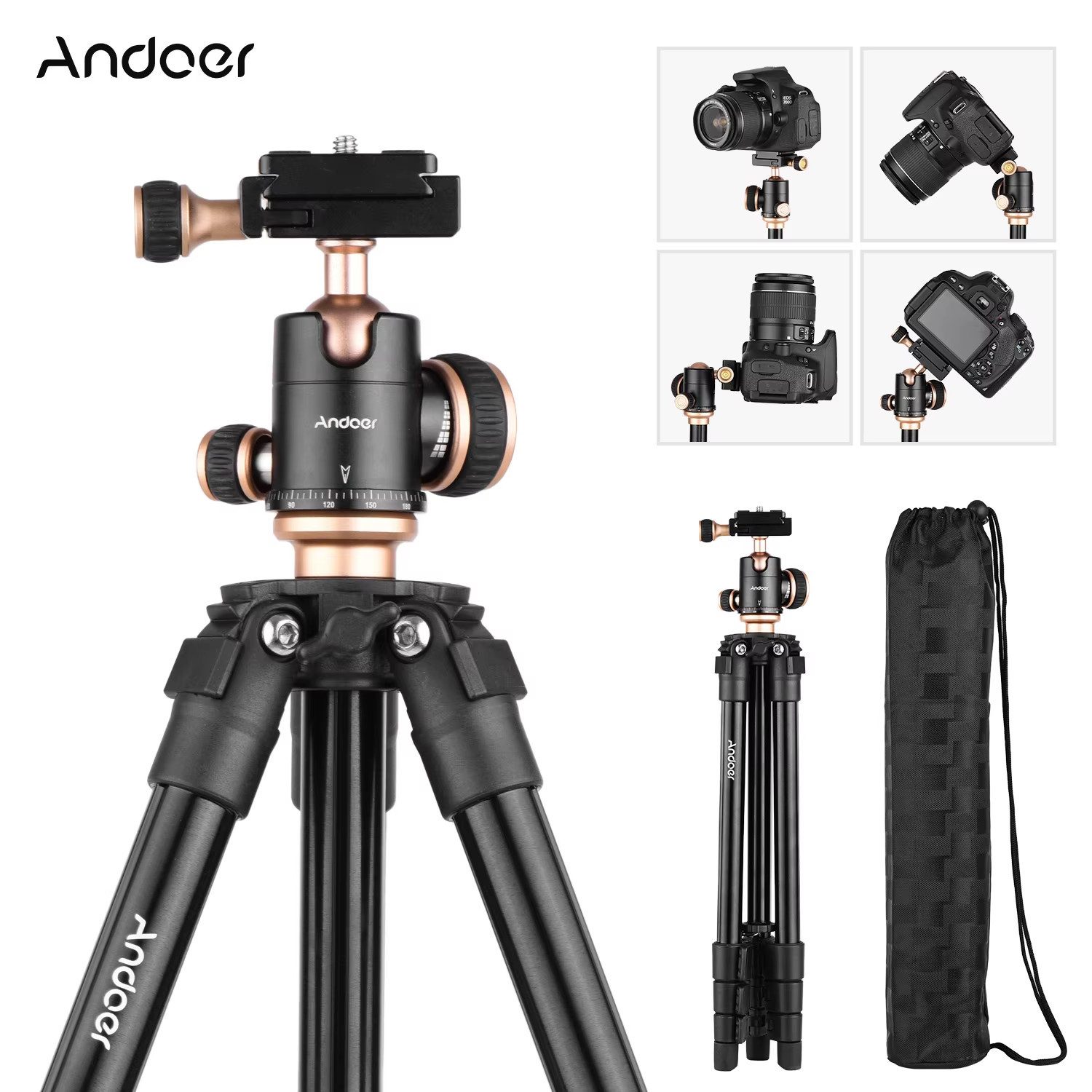 Andoer Q160SA Kamerastativ mit Panorama-Kugelkopfstativ DSLR-Digitalkameras Kamerastativ (bis 126cm höhenverstellbar, 8kg Tragfähigkeit)