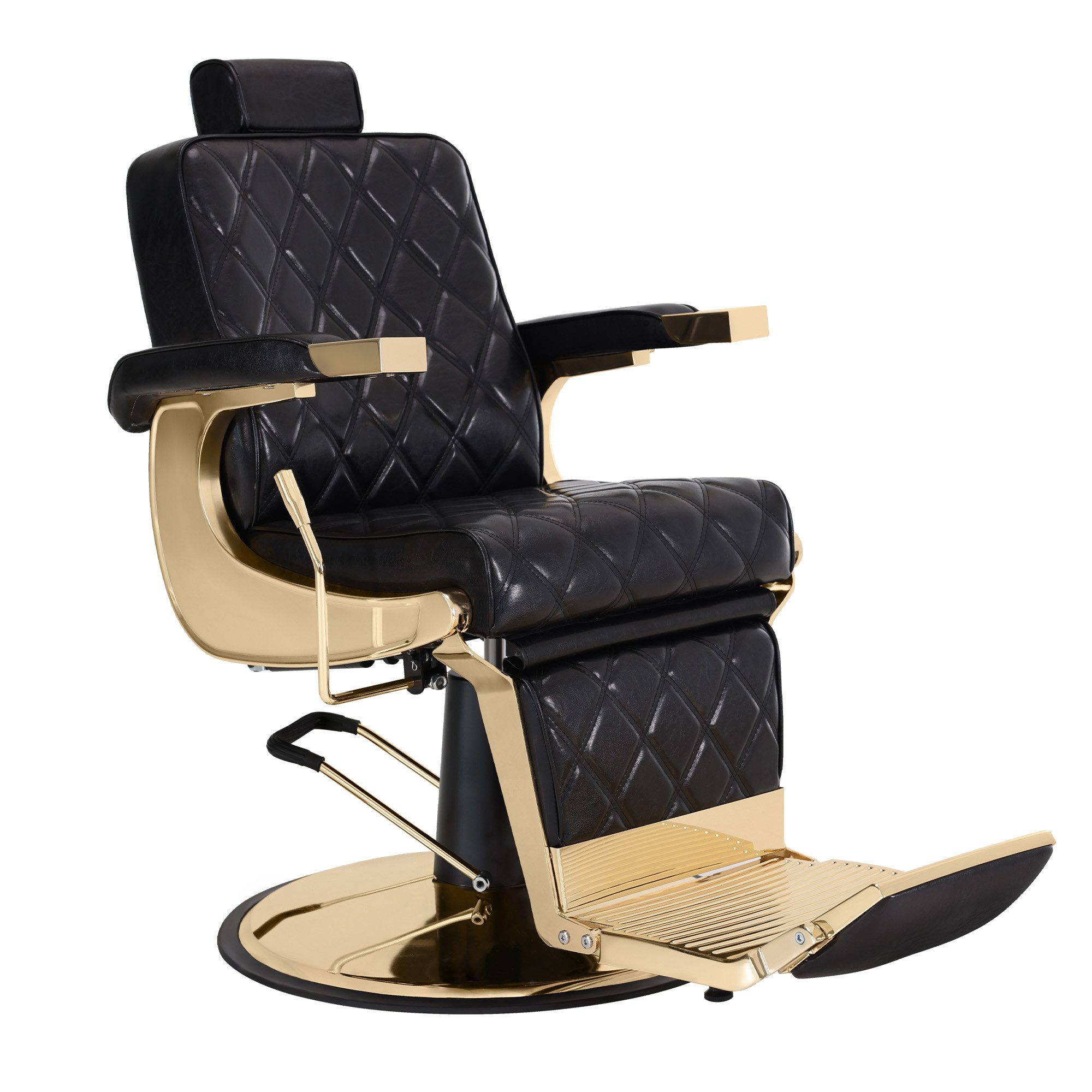 Barberpub Stuhl Barberpub Friseurstuhl Friseureinrichtung 9671 (Gold-Schwarz), mit Kopfstütze Kippbar, Höhenverstellbar, Drehbar