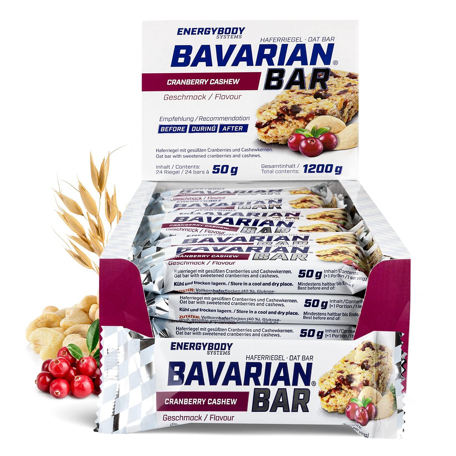 Energybody Systems Bavarian Bar Haferriegel Energieriegel Riegel, 24 er 24 St., klebt, schmilzt und bröselt nicht, 24 x 50 g
