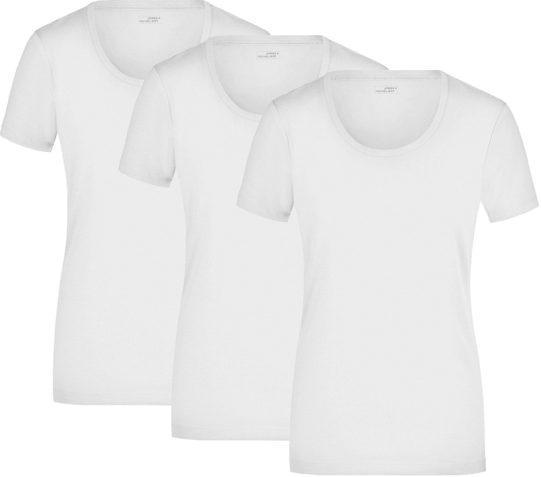 James & Nicholson T-Shirt 3er-Pack Tailliertes Damen Kurzarmshirt mit Halsausschnitt JN926 (Spar-Pack, 3er-Pack)