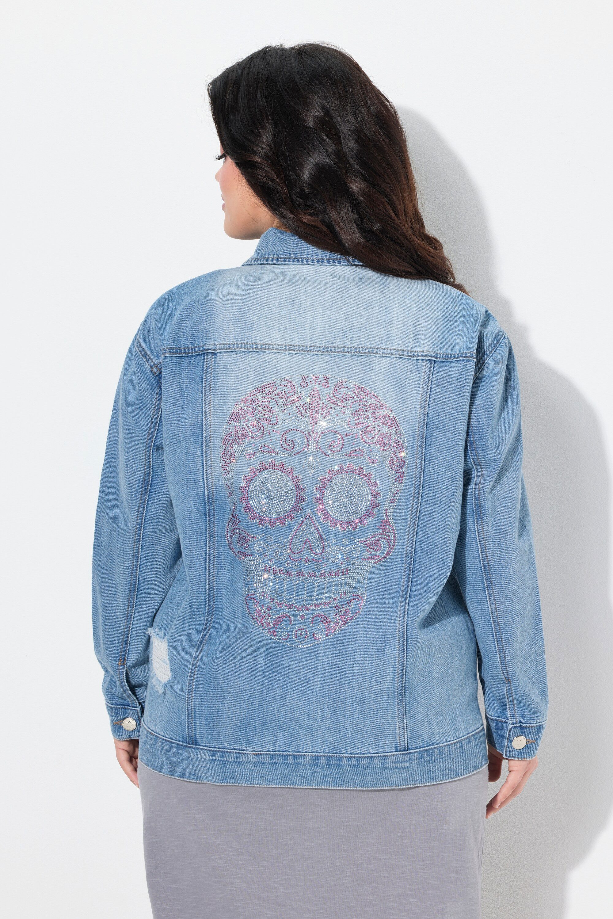 Angel of Style Sommerjacke Jeansjacke oversized Glitzer-Totenkopf