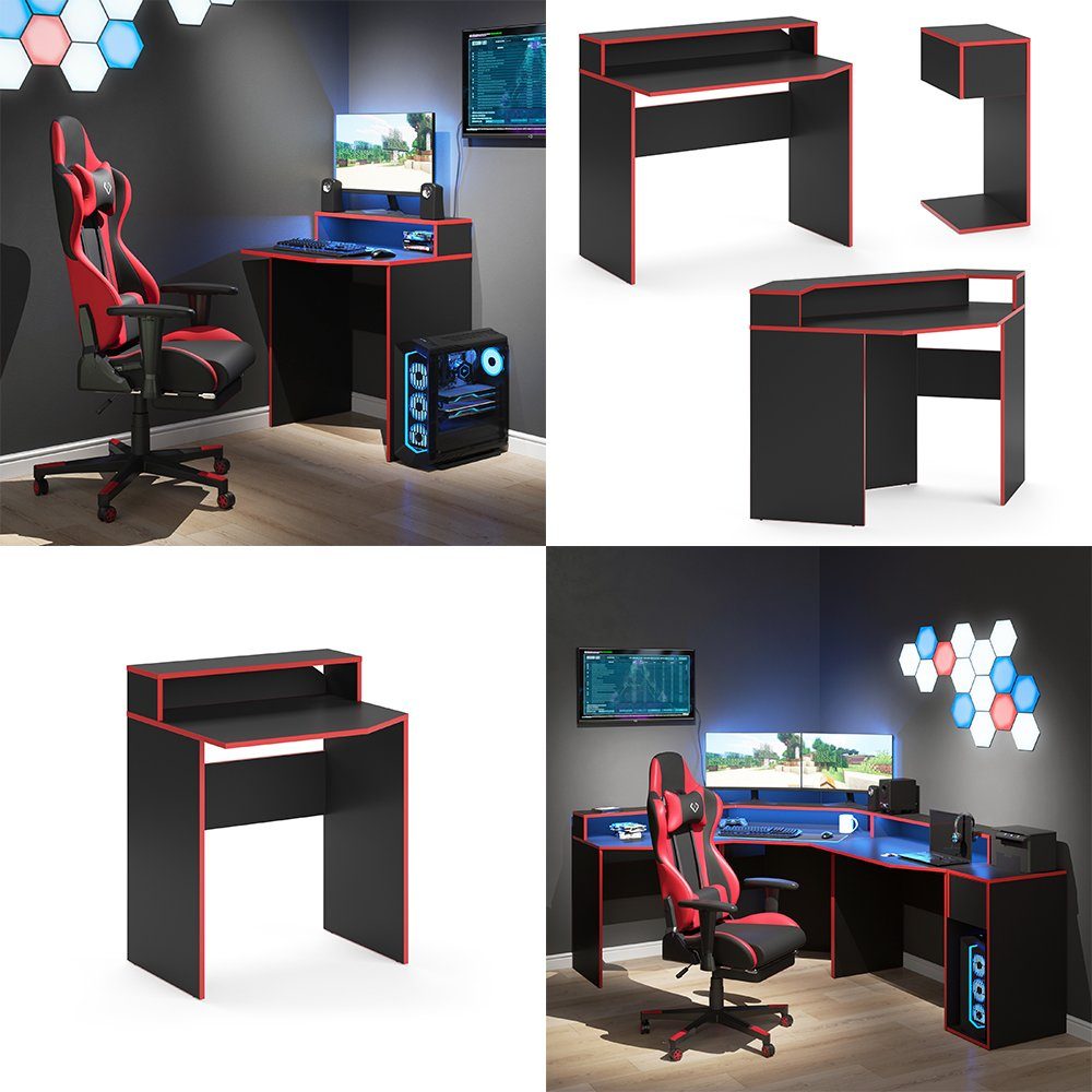 Arbeitstisch Rot Kurz KRON Schreibtisch Computertisch Schwarz Vicco