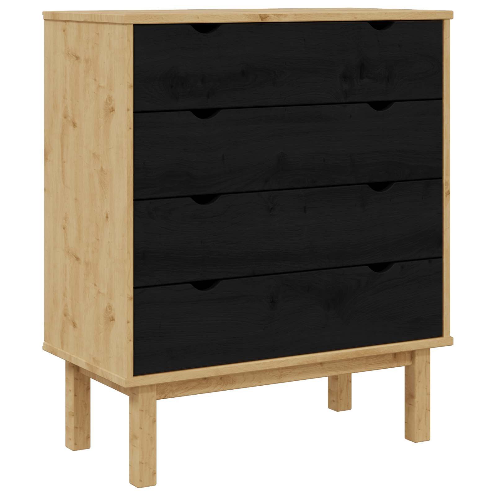 vidaXL Kommode Kommode OTTA Schwarz 76,5 x 39,5 x 90 cm Massives Kiefernholz (1 St)