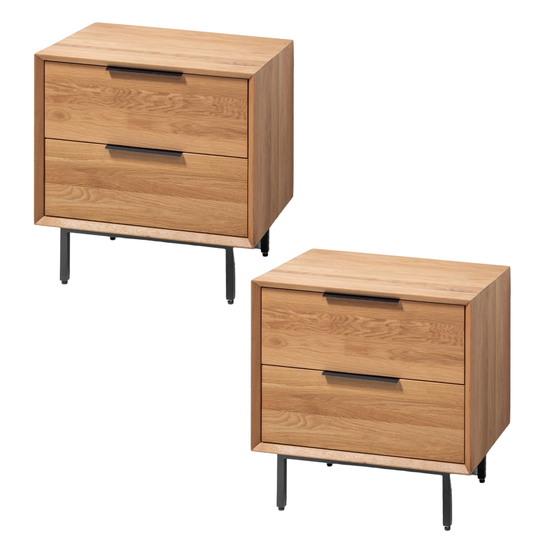 Woodek Design Nachttisch Bergen 2er-Set aus massiver Eiche – matt lackiert (mit hochwertiger Verarbeitung, 2-St., matt lackiert), Breite: 60 cm, Tiefe: 45 cm, Höhe: 58 cm