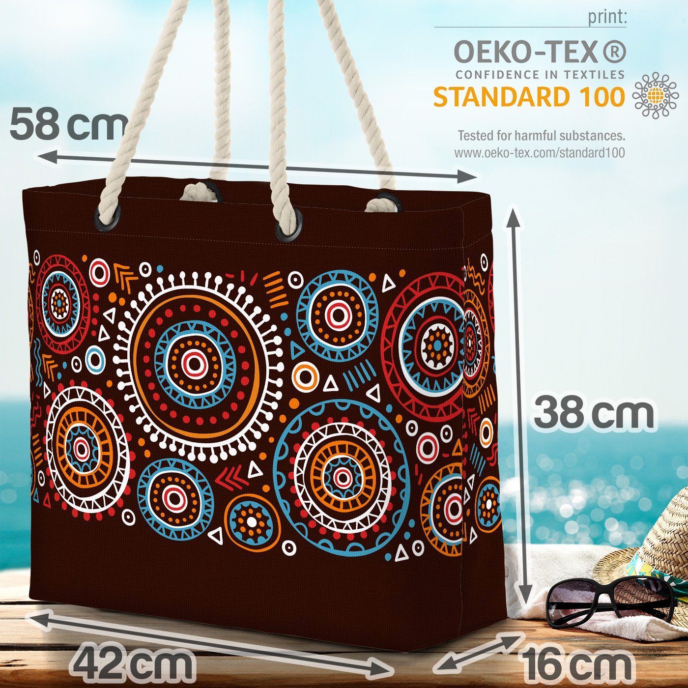 VOID Strandtasche (1-tlg), Kreise Dekor indigene Indigen ethnisch Ethno Muster Tribal Afrika saf