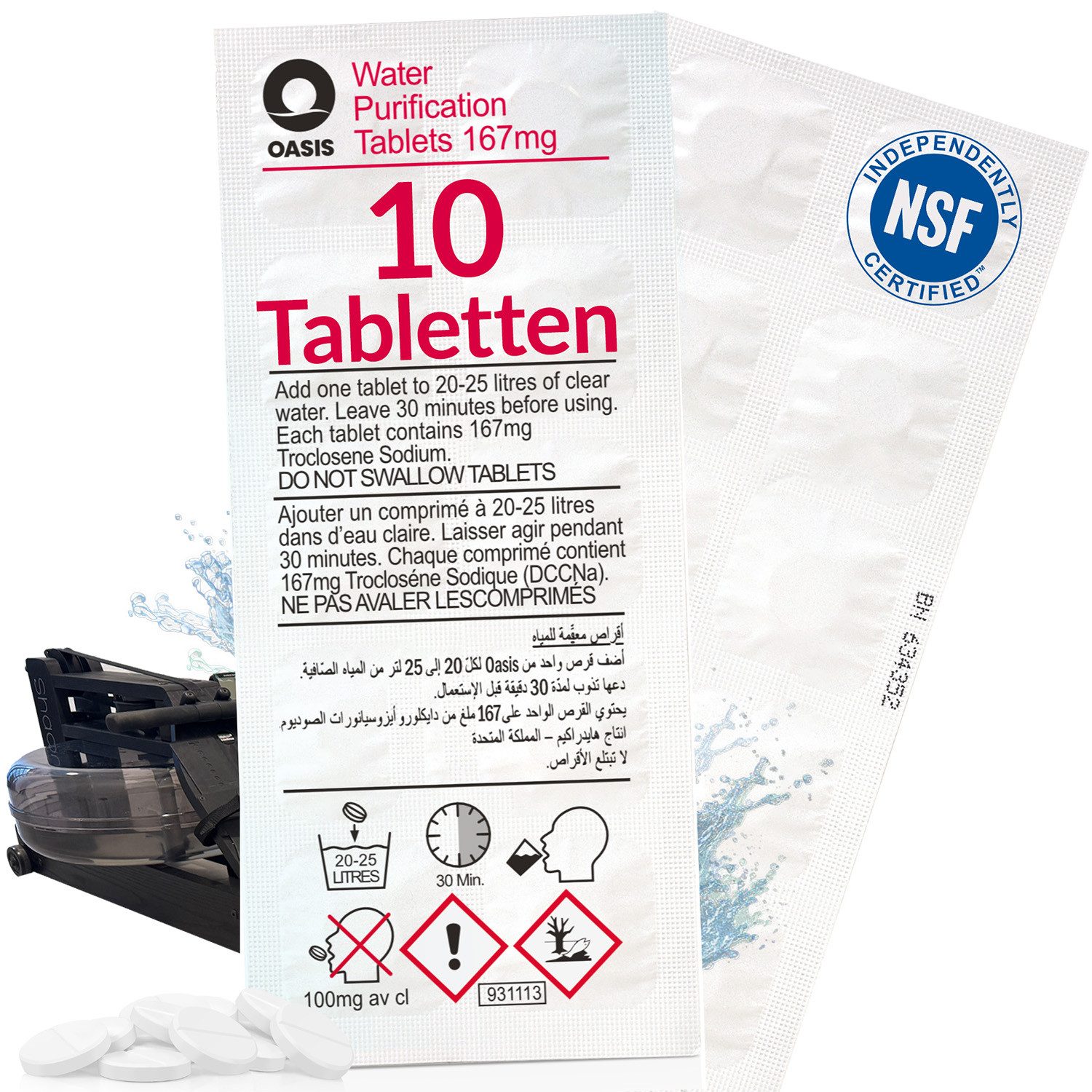 Wicked Chili Chlortabletten 10 Stück Wasser Reiniger Tabletten für Waterrower, 10 Stück Wasser Reiniger Tabletten für Waterrower Tank und Wasserruder