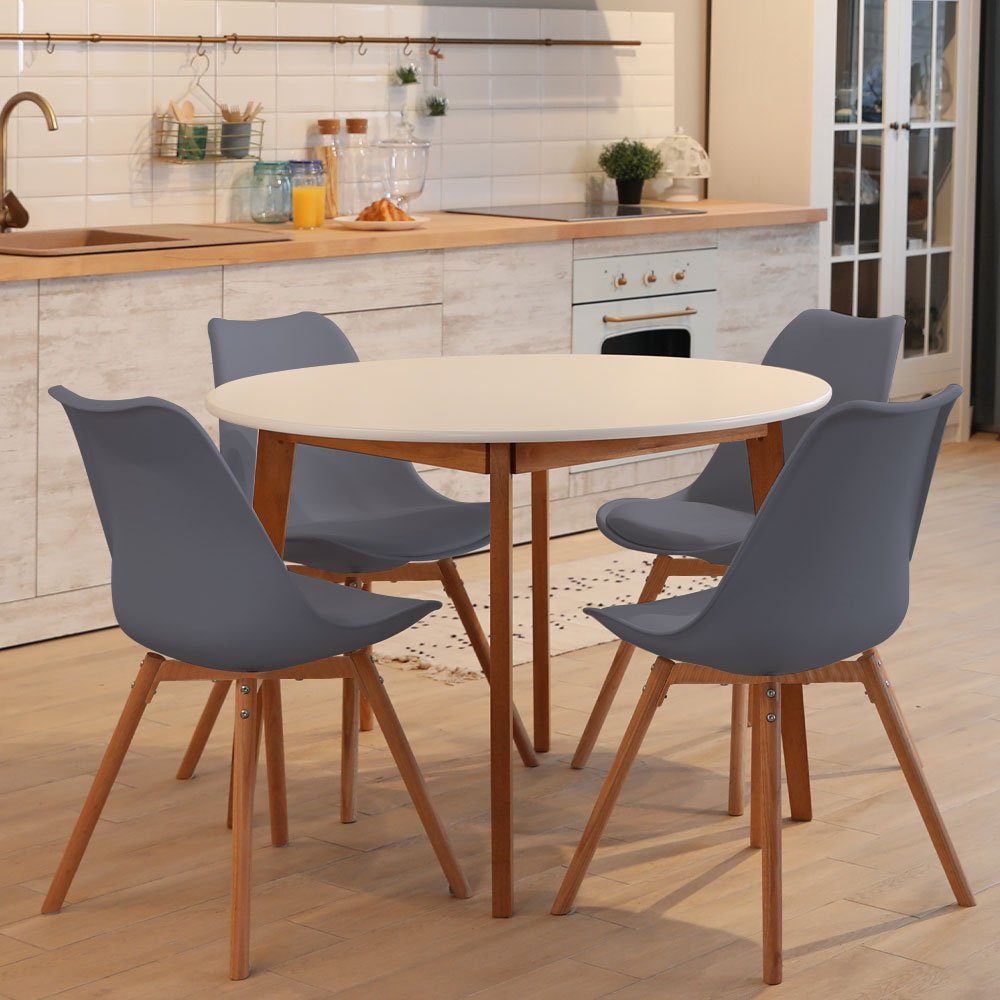 etc-shop Schalenstühle grau Eiche 4er Set Esszimmerstühle Stuhl, Küchenstühle