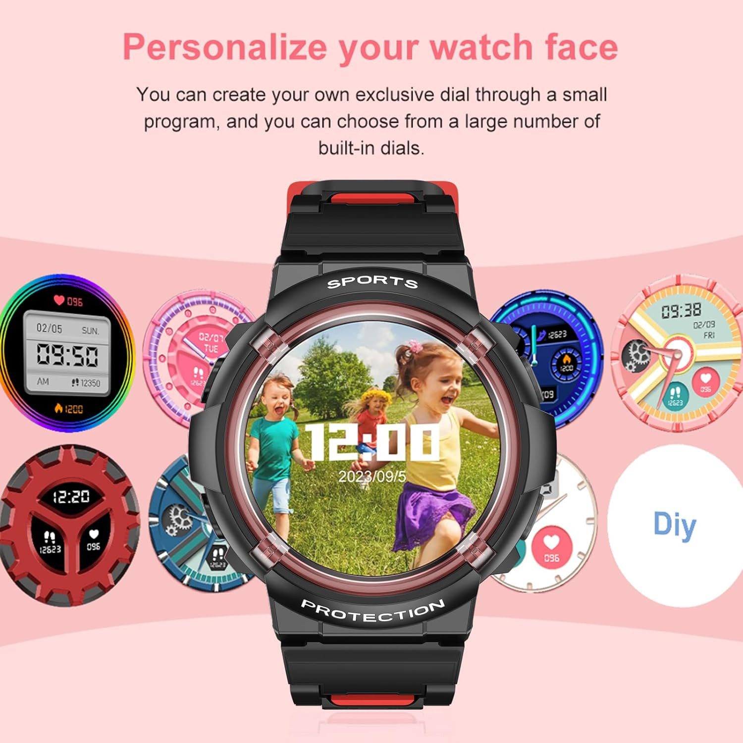 findtime FSHTWY19Black Smartwatch (2,5 cm, sim-karte), Kinder Smartwatch mit Runddisplay für Gesundheit Bewegung