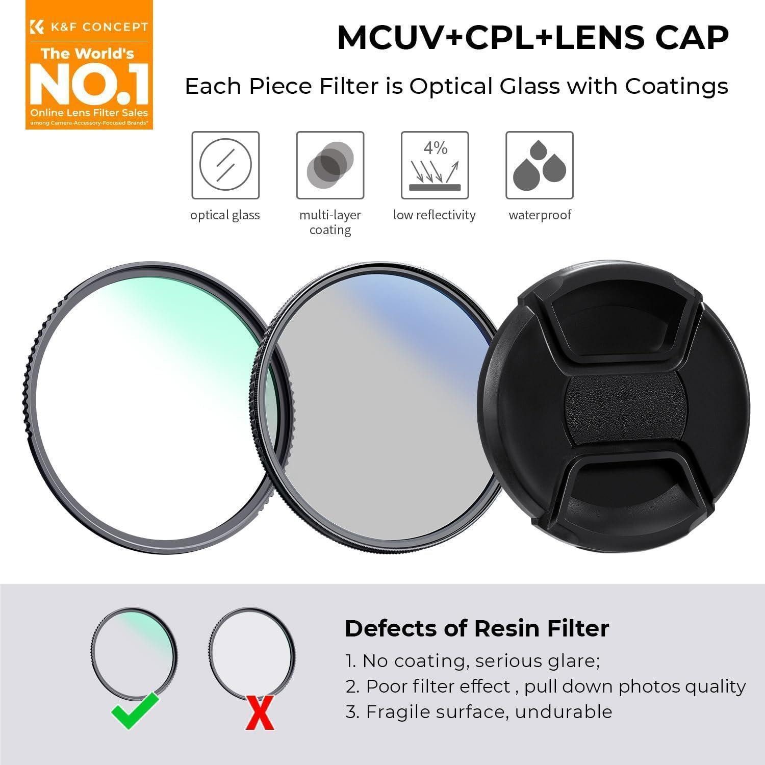 LuxusKollektion Filterset 55mm UV CPL Objektivdeckel Tasche Foto-Filter-Sets