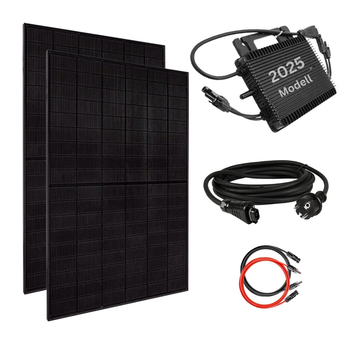MyVoltaics Balkonkraftwerk MyBasic 880+ Watt Solaranlage – Premium transparent Variante, 880 W, bifaziale Module (bis zu +30% mehr Modulleistung), (Set, 3-St., 2 Solarmodule TopCON Technologie Bifazial Wechselrichter steckerfertig), Genehmigungsfrei, jetzt mit versandkostenfreier Lieferung