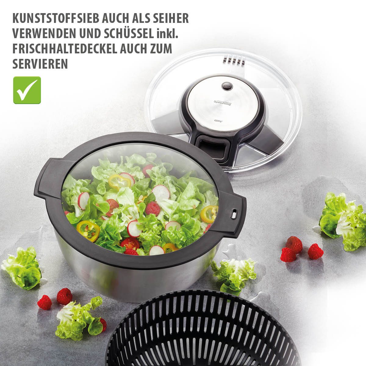 GEFU Salatschleuder Salatschleuder SPEEDWING® Edelstahl Mit Deckel Gro