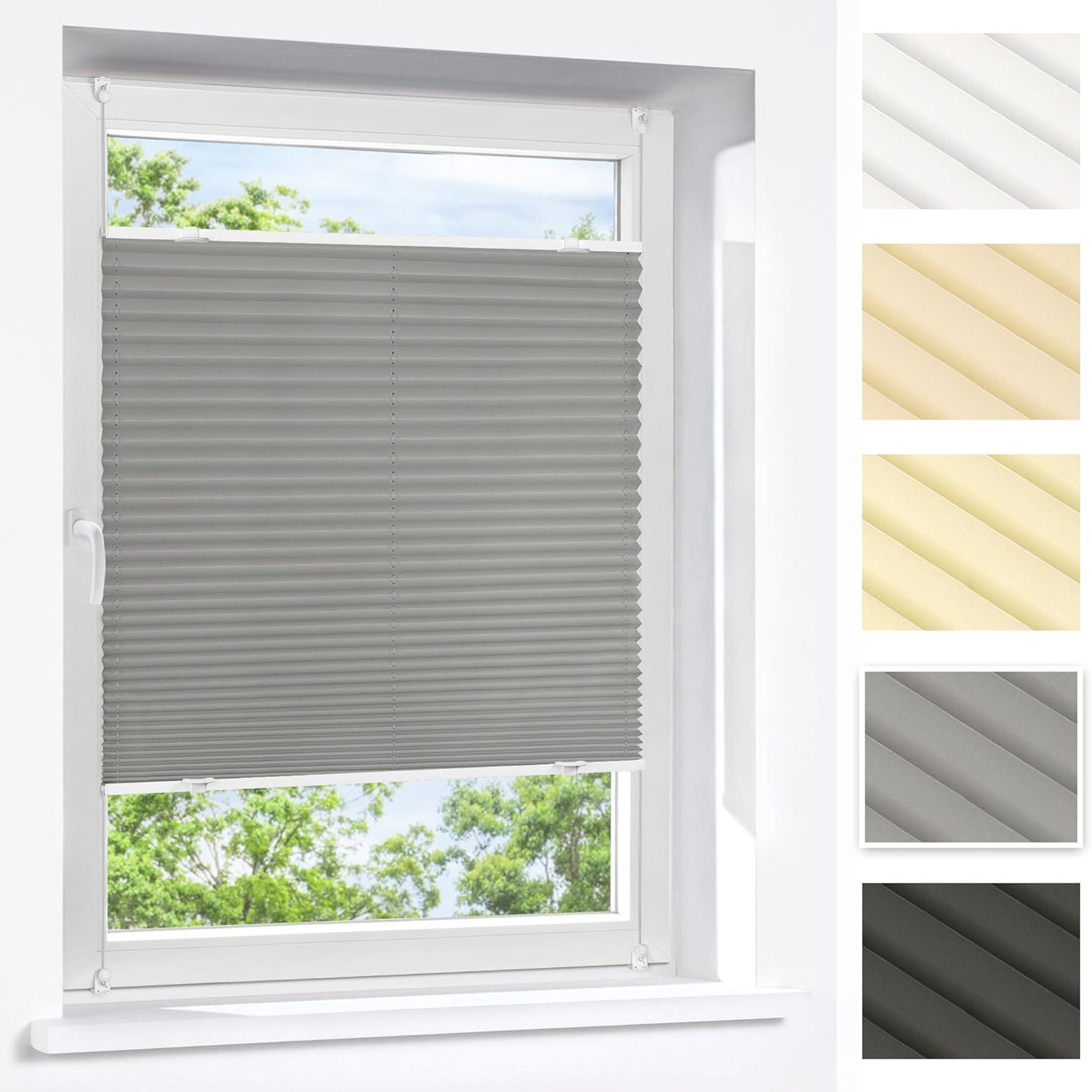 Victoria M. Plissee Praktica Plissee, Polyester, 50 x 100 cm, grau, verdunkelnd, ohne Bohren, klemmen, Klemmfix, Klemmmontage ohne Bohren, seitliche Spannschnur