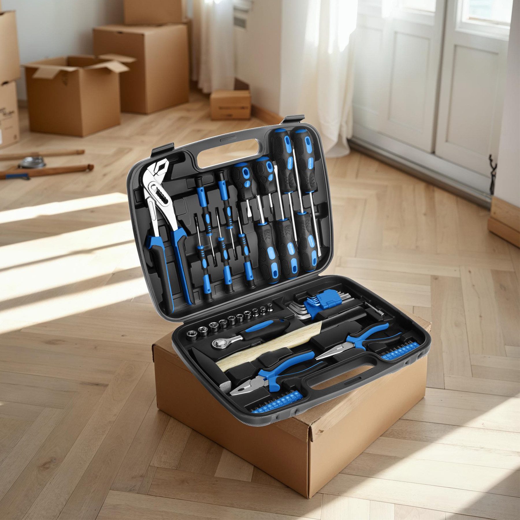 tectake Werkzeugtrolley Werkzeugkoffer, umfangreiches Sortiment, Werkzeugkasten mit (Komplettset, 57-teilig), 57-teilig