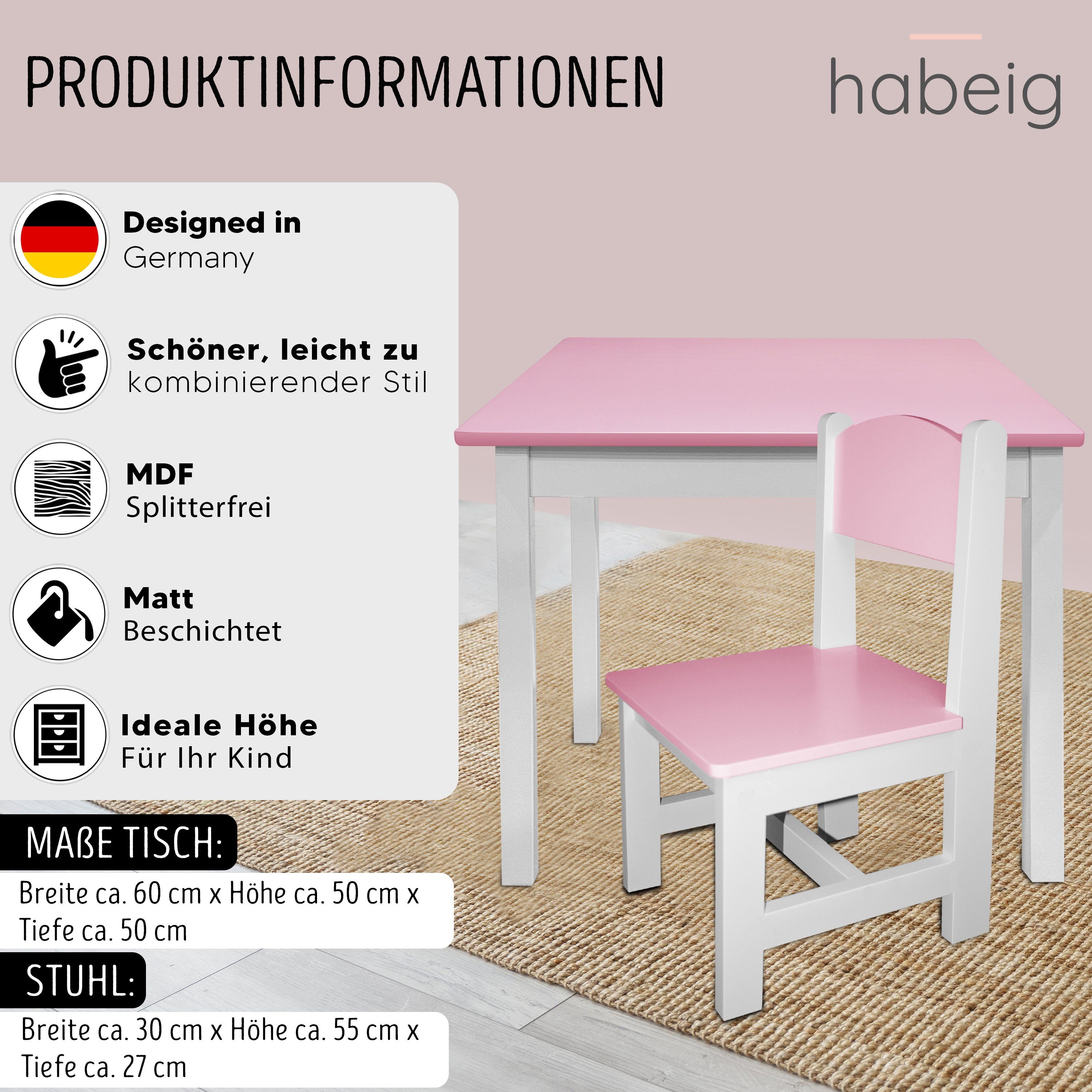 habeig Kindersitzgruppe Kindertisch & 2 Stühle Kindermöbelset Maltisch Hocker 60x50x50cm