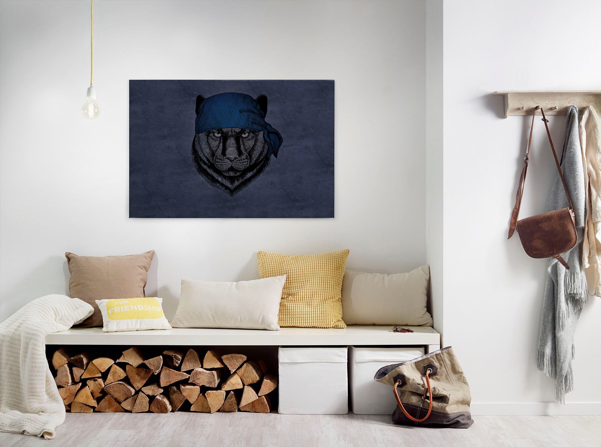 A.S. Création Leinwandbild panther, Tiere (1 St), Wild Tier Bild Keilrahmen Panther Dschungel lila, blau, schwarz