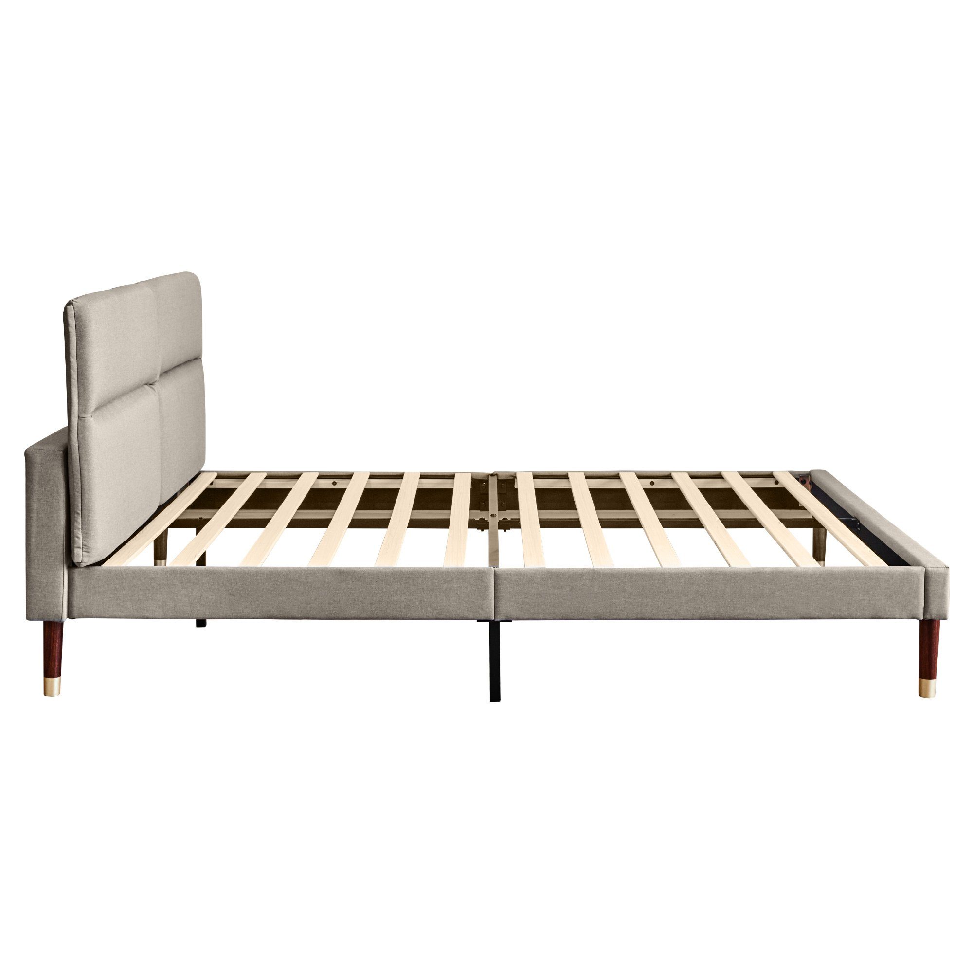 Polsterbett (Doppelbett 160x200cm), mit Winkel-verstellbarem Kopfteil & Lattenrost, Leinen, ohne Matratze