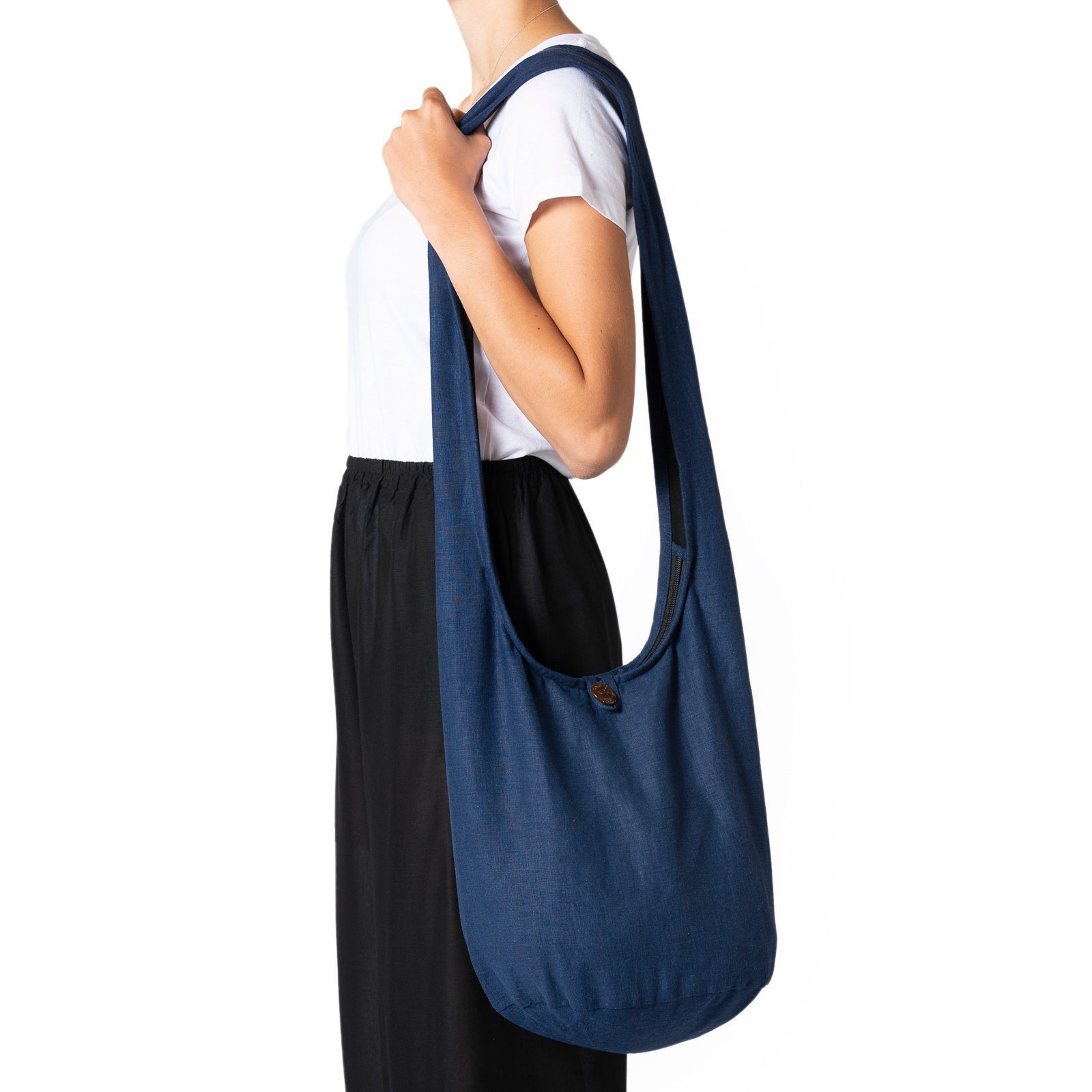 PANASIAM Wickeltasche Umhängetasche 2 Strandtasche Handtasche aus Schultertasche Schulterbeutel als oder auch einfarbig Yogatasche Größen, Blau Hanf in